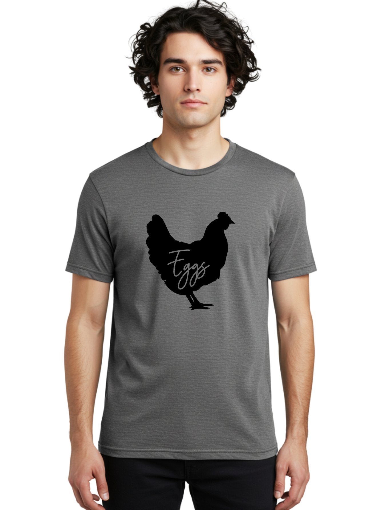 Eggs Men'S Graphic Tee, 100% Cotton, Comfortable Casual Summer Wear, Machine Washable, Black Chicken Silhouette, Egg Production Logo, Poultry Farm Graphics, Chicken Illustration, Eggs Text Overlay, Farm Fresh Eggs, Simple Design Elements, Aab573 18