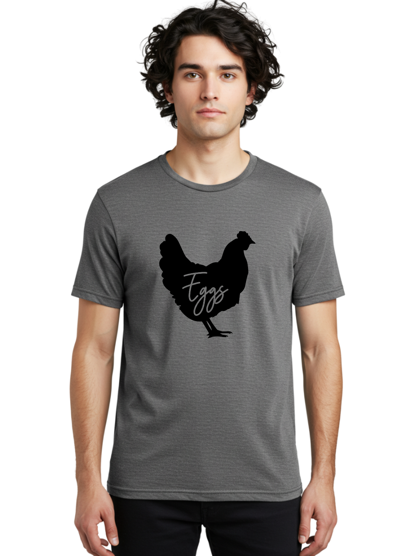 Eggs Men'S Graphic Tee, 100% Cotton, Comfortable Casual Summer Wear, Machine Washable, Black Chicken Silhouette, Egg Production Logo, Poultry Farm Graphics, Chicken Illustration, Eggs Text Overlay, Farm Fresh Eggs, Simple Design Elements, Aab573 10