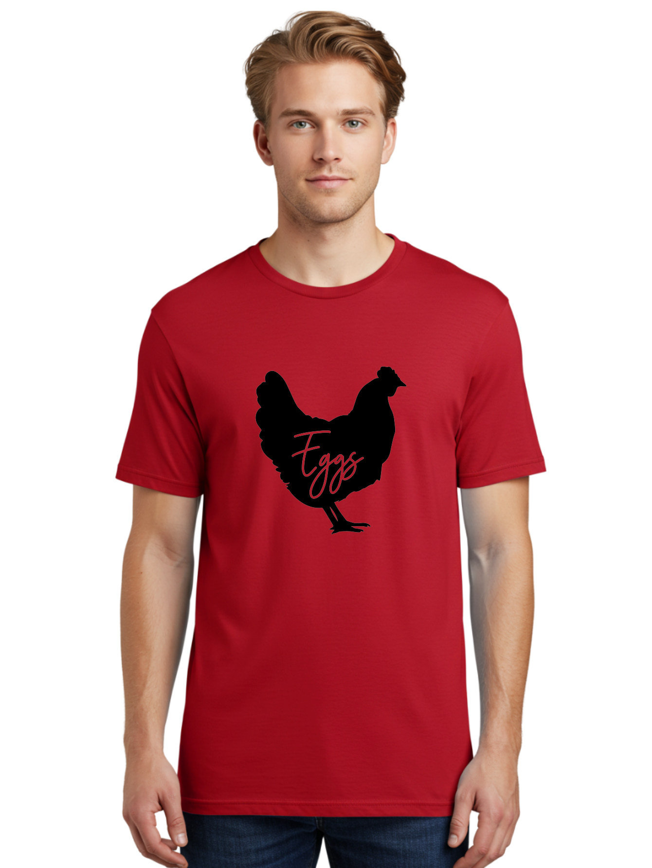 Eggs Men'S Graphic Tee, 100% Cotton, Comfortable Casual Summer Wear, Machine Washable, Black Chicken Silhouette, Egg Production Logo, Poultry Farm Graphics, Chicken Illustration, Eggs Text Overlay, Farm Fresh Eggs, Simple Design Elements, Aab573 24