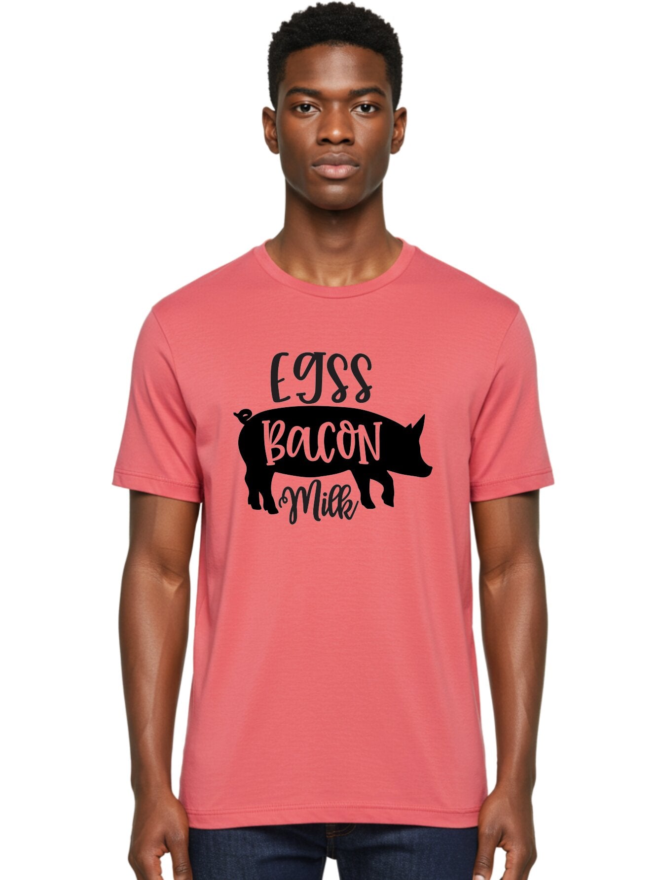Egjss-Bacon-Milk Men'S Graphic Tee, 100% Cotton, Comfortable Casual Summer Wear, Machine Washable, Eggs, Bacon, Milk, Pig Silhouette, Farm Fresh, Dairy Products, Breakfast Foods, Savory Delights, Farm-To-Table Aab574 25