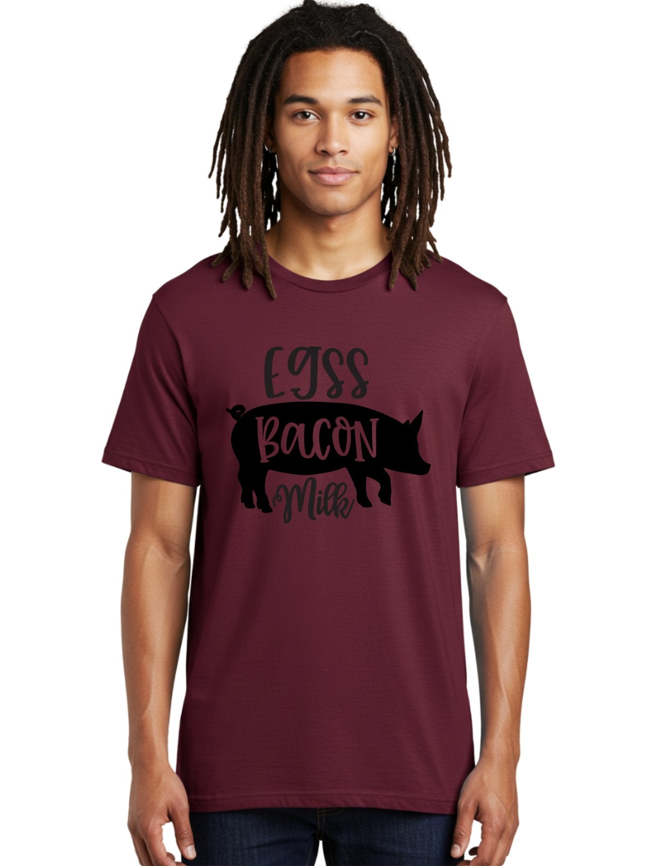 Egjss-Bacon-Milk Men'S Graphic Tee, 100% Cotton, Comfortable Casual Summer Wear, Machine Washable, Eggs, Bacon, Milk, Pig Silhouette, Farm Fresh, Dairy Products, Breakfast Foods, Savory Delights, Farm-To-Table Aab574 23