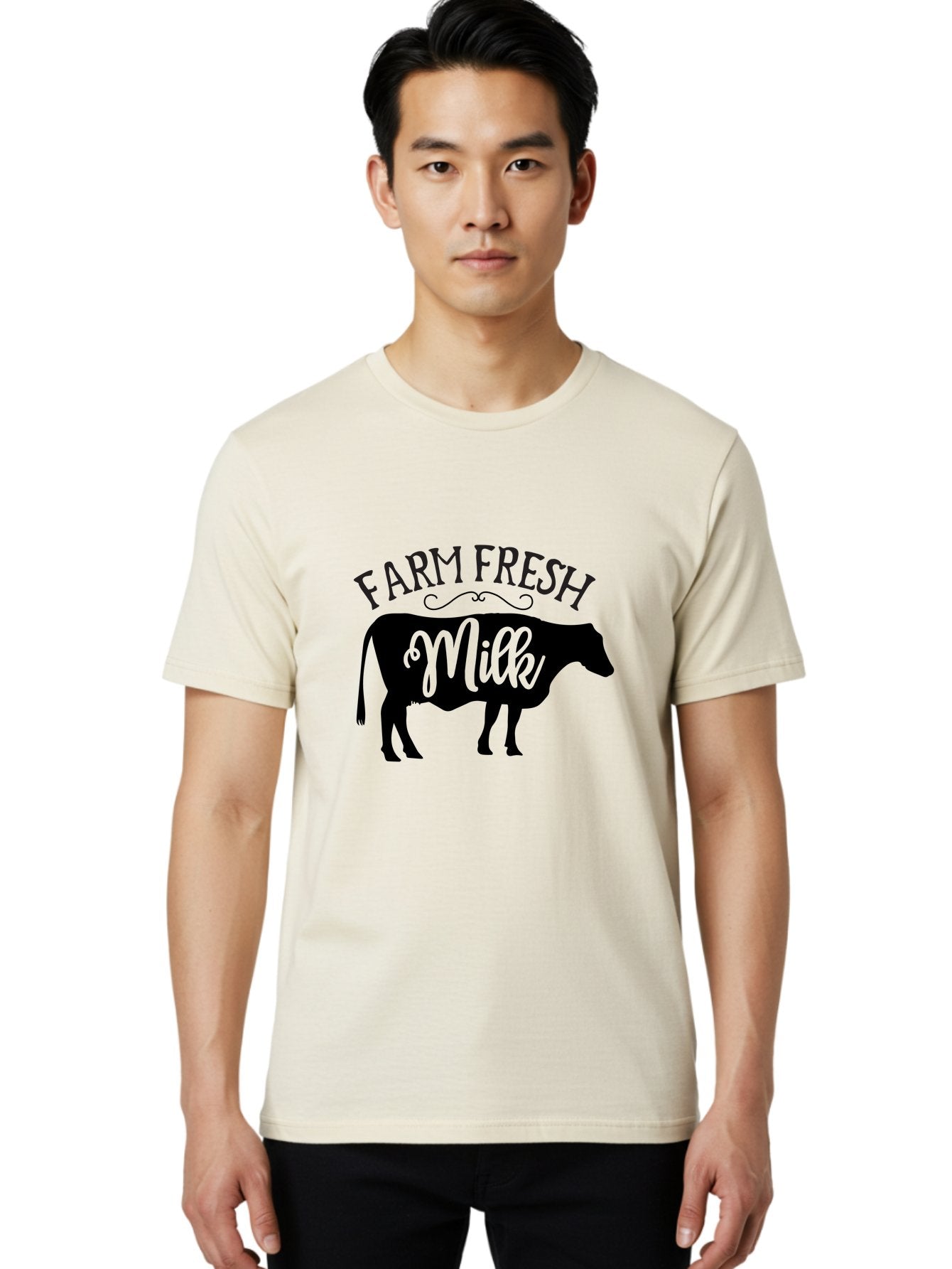 Farm-Fresh-Milk Men'S Graphic Tee, 100% Cotton, Comfortable Casual Summer Wear, Machine Washable, Cow Silhouette, Farm Fresh Milk, Dairy Products, Farm Produce, Milk Production, Agricultural Products, Fresh Milk, Farm Fresh Aab578 30