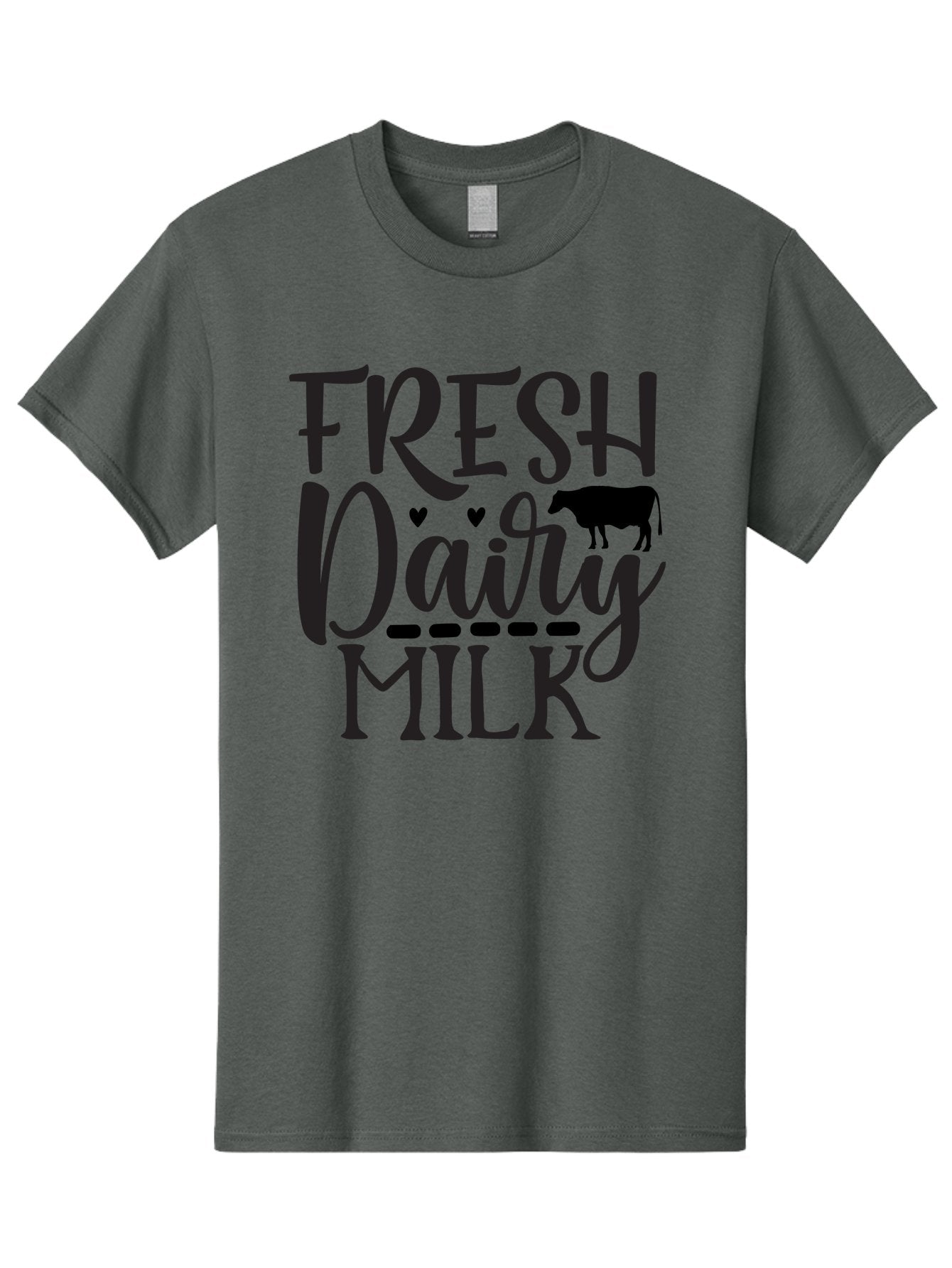Fresh-Dairy-Milk Men'S Graphic Tee, 100% Cotton, Comfortable Casual Summer Wear, Machine Washable, Fresh Dairy Milk, Cow Silhouette, Hearts, Rustic Font, Dairy Products, Milk Advertisement, Farm Fresh, Dairy Farm, Milk Packaging, Cow Graphics Aab581
