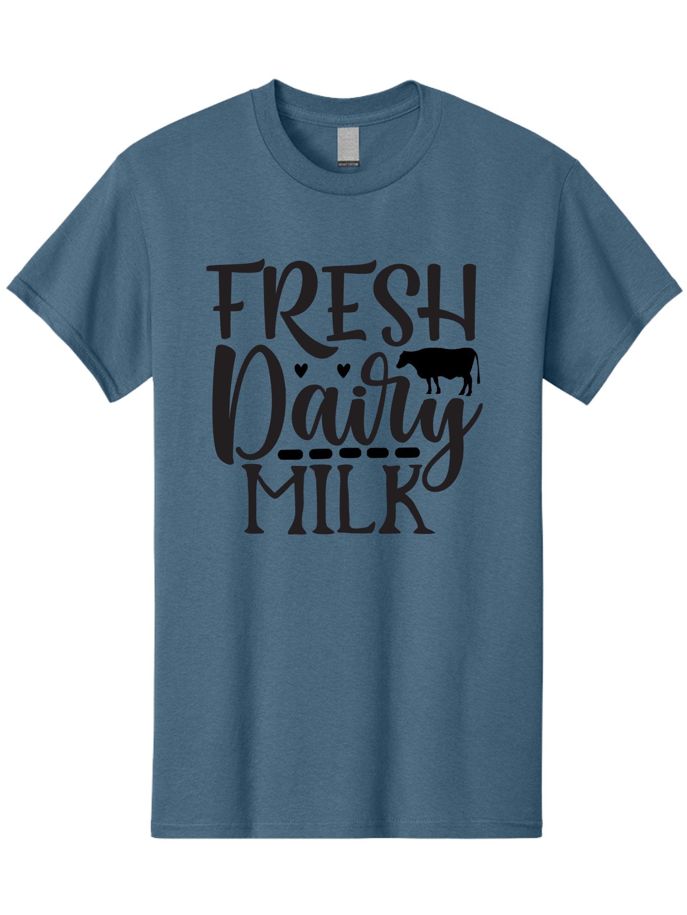 Fresh-Dairy-Milk Men'S Graphic Tee, 100% Cotton, Comfortable Casual Summer Wear, Machine Washable, Fresh Dairy Milk, Cow Silhouette, Hearts, Rustic Font, Dairy Products, Milk Advertisement, Farm Fresh, Dairy Farm, Milk Packaging, Cow Graphics Aab581 4
