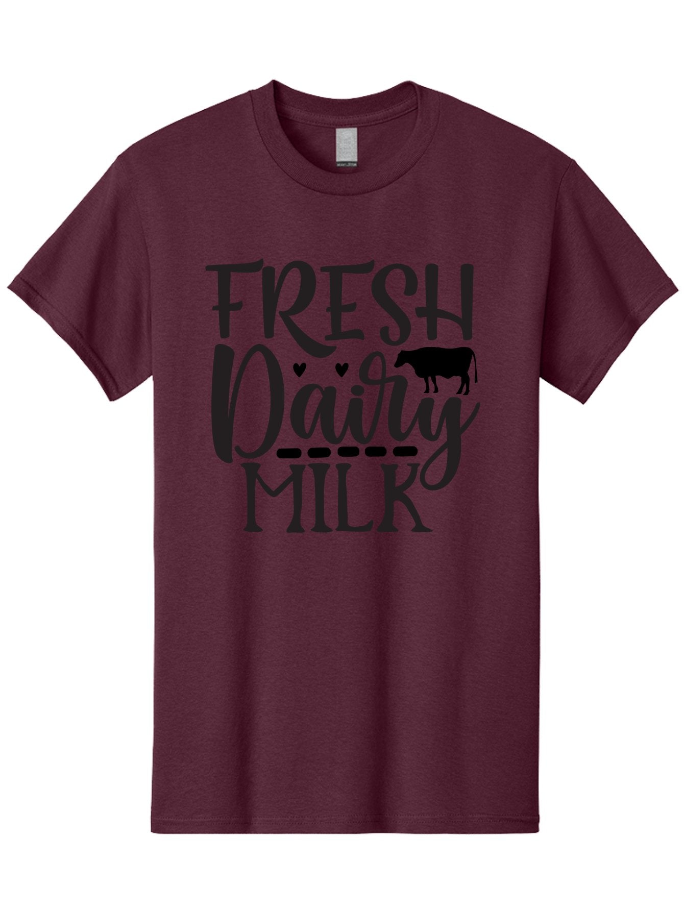Fresh-Dairy-Milk Men'S Graphic Tee, 100% Cotton, Comfortable Casual Summer Wear, Machine Washable, Fresh Dairy Milk, Cow Silhouette, Hearts, Rustic Font, Dairy Products, Milk Advertisement, Farm Fresh, Dairy Farm, Milk Packaging, Cow Graphics Aab581