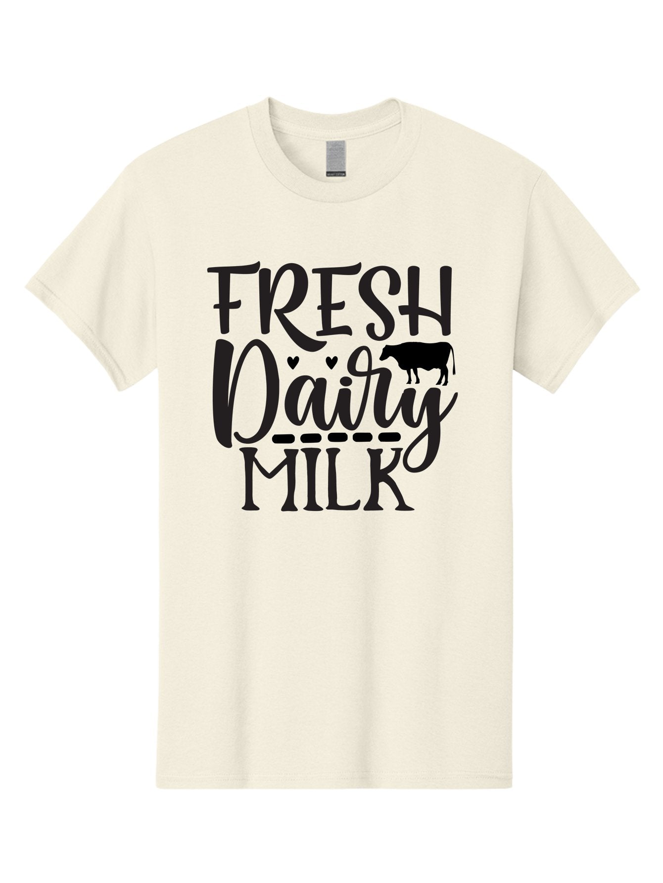 Fresh-Dairy-Milk Men'S Graphic Tee, 100% Cotton, Comfortable Casual Summer Wear, Machine Washable, Fresh Dairy Milk, Cow Silhouette, Hearts, Rustic Font, Dairy Products, Milk Advertisement, Farm Fresh, Dairy Farm, Milk Packaging, Cow Graphics Aab581 7