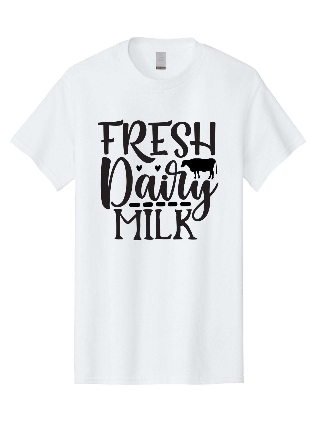Fresh-Dairy-Milk Men'S Graphic Tee, 100% Cotton, Comfortable Casual Summer Wear, Machine Washable, Fresh Dairy Milk, Cow Silhouette, Hearts, Rustic Font, Dairy Products, Milk Advertisement, Farm Fresh, Dairy Farm, Milk Packaging, Cow Graphics Aab581 3