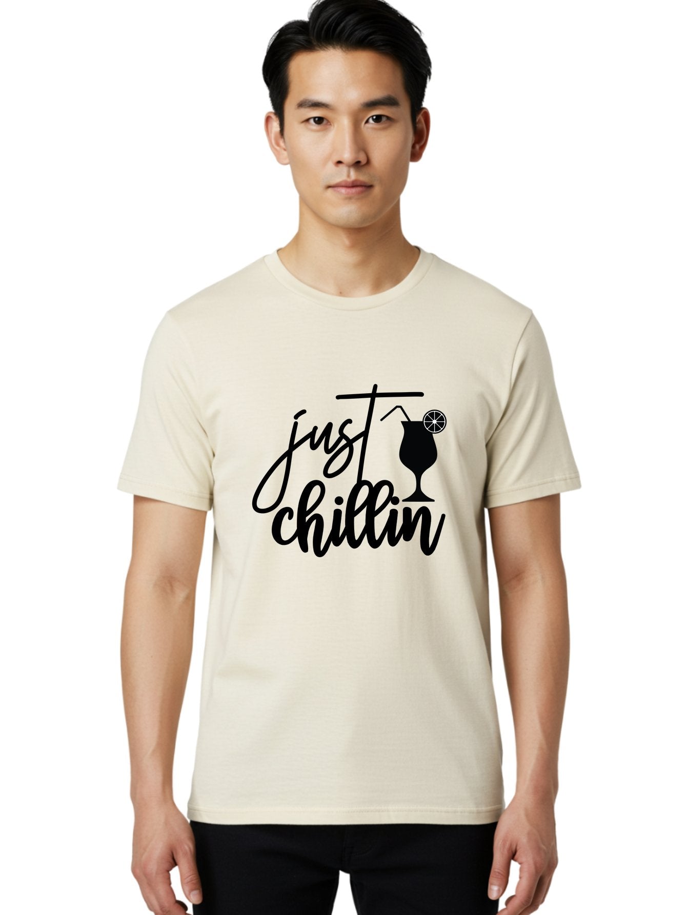 Just-Chillin Men'S Graphic Tee, 100% Cotton, Comfortable Casual Summer Wear, Machine Washable, Relaxation Mode, Chilling Vibes, Cocktail Culture, Refreshing Drinks, Laid-Back Atmosphere, Summer Fun, Happy Hour Aab583 22