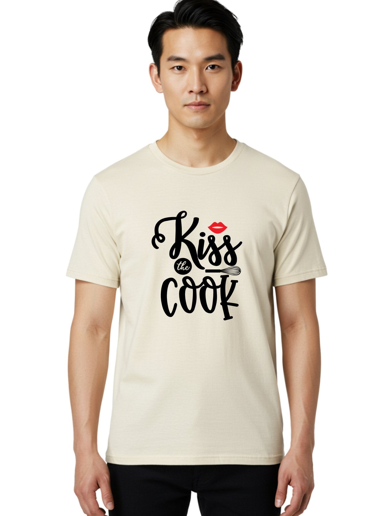 Kiss-The-Cook Men'S Graphic Tee, 100% Cotton, Comfortable Casual Summer Wear, Machine Washable, Kiss The Cook, Cooking With Love, Kitchen Romance, Culinary Passion, Chef'S Kiss, Foodie Charm, Whimsical Kitchen Decor, Playful Typography, Aab584 24