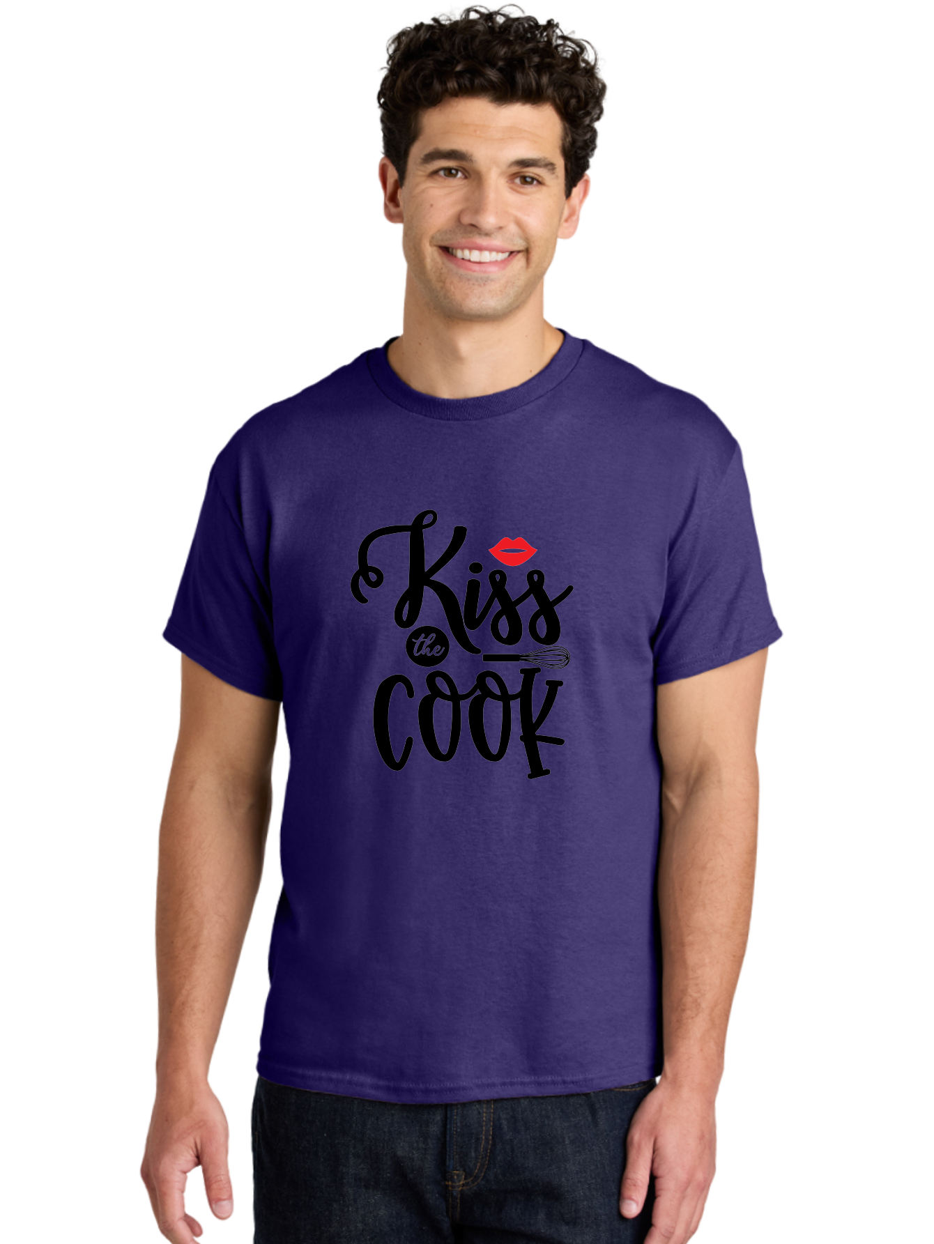 Kiss-The-Cook Men'S Graphic Tee, 100% Cotton, Comfortable Casual Summer Wear, Machine Washable, Kiss The Cook, Cooking With Love, Kitchen Romance, Culinary Passion, Chef'S Kiss, Foodie Charm, Whimsical Kitchen Decor, Playful Typography, Aab584