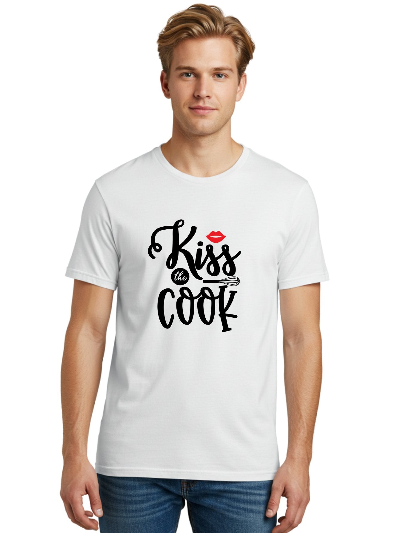 Kiss-The-Cook Men'S Graphic Tee, 100% Cotton, Comfortable Casual Summer Wear, Machine Washable, Kiss The Cook, Cooking With Love, Kitchen Romance, Culinary Passion, Chef'S Kiss, Foodie Charm, Whimsical Kitchen Decor, Playful Typography, Aab584 26