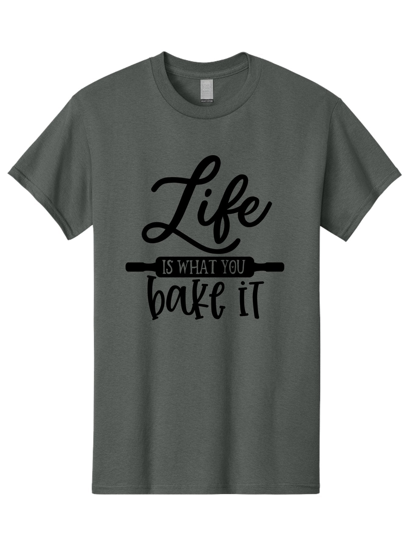 Life-Is-What-You-Bake-It Men'S Graphic Tee, 100% Cotton, Comfortable Casual Summer Wear, Machine Washable, Inspirational Quote, Baking Inspiration, Motivational Phrases, Positive Affirmations, Kitchen Decor, Baking Quotes, Rolling Pin Design Aab585 13