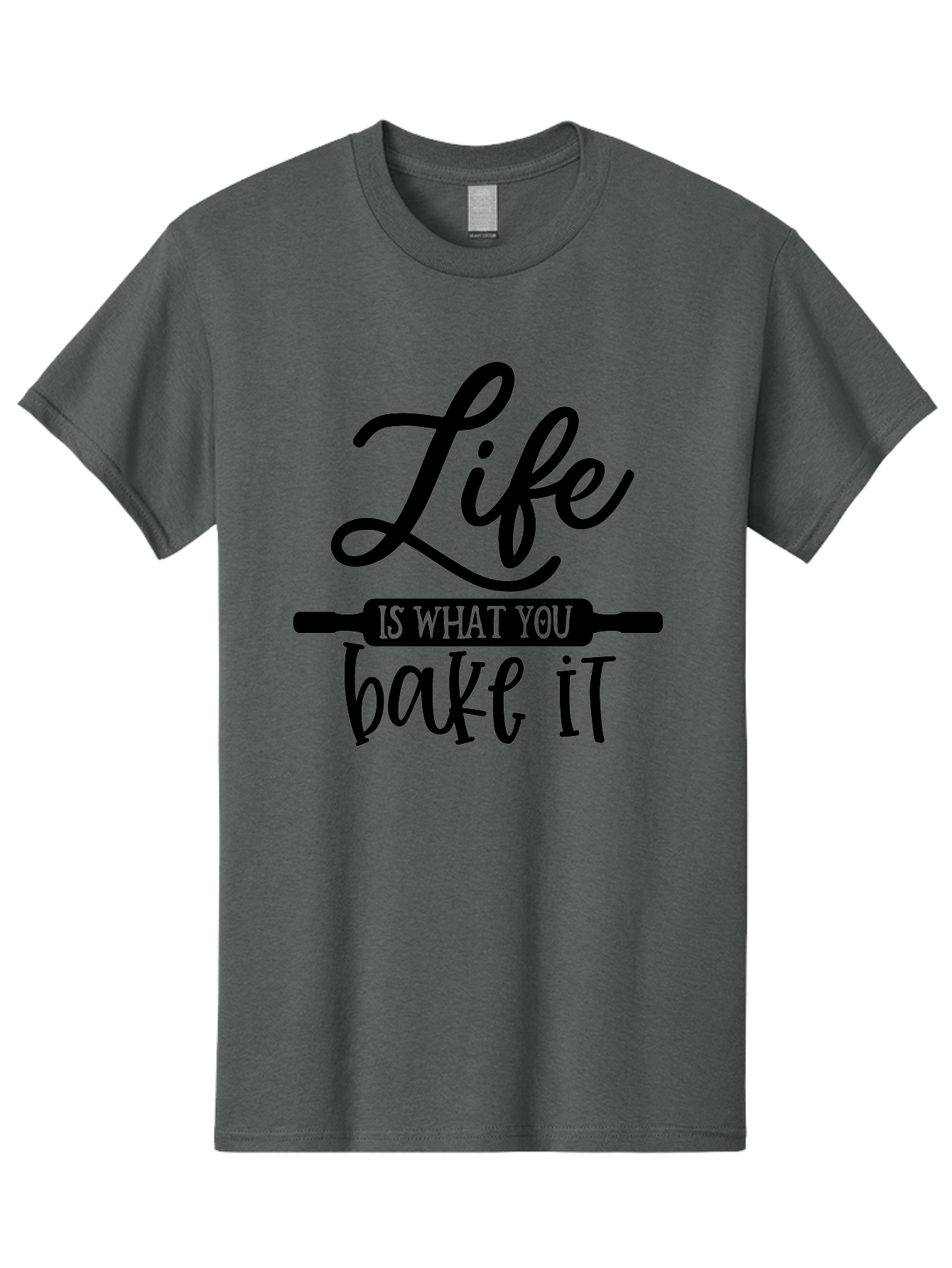 Life-Is-What-You-Bake-It Men'S Graphic Tee, 100% Cotton, Comfortable Casual Summer Wear, Machine Washable, Inspirational Quote, Baking Inspiration, Motivational Phrases, Positive Affirmations, Kitchen Decor, Baking Quotes, Rolling Pin Design Aab585 3