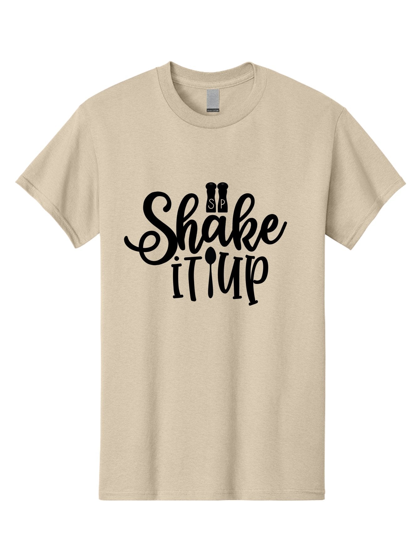 Shake-It-Iup Men'S Graphic Tee, 100% Cotton, Comfortable Casual Summer Wear, Machine Washable, Shake It Up, Sp, Salt And Pepper Shakers, Spoon, Fork, Modern Typography, Creative Logo, Culinary Vibe, Restaurant Branding Aab588 5