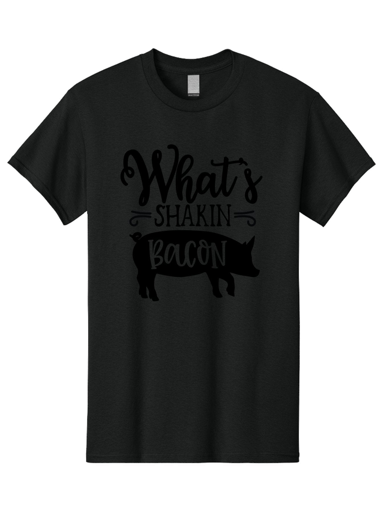 What-S-Shakin-Bacon Men'S Graphic Tee, 100% Cotton, Comfortable Casual Summer Wear, Machine Washable, Funny Pig Graphic, Bacon Lover Gift, Playful Typography, What'S Shakin Bacon, Pig Silhouette, Whimsical Design, Humor, Bacon Pun, Aab593 4