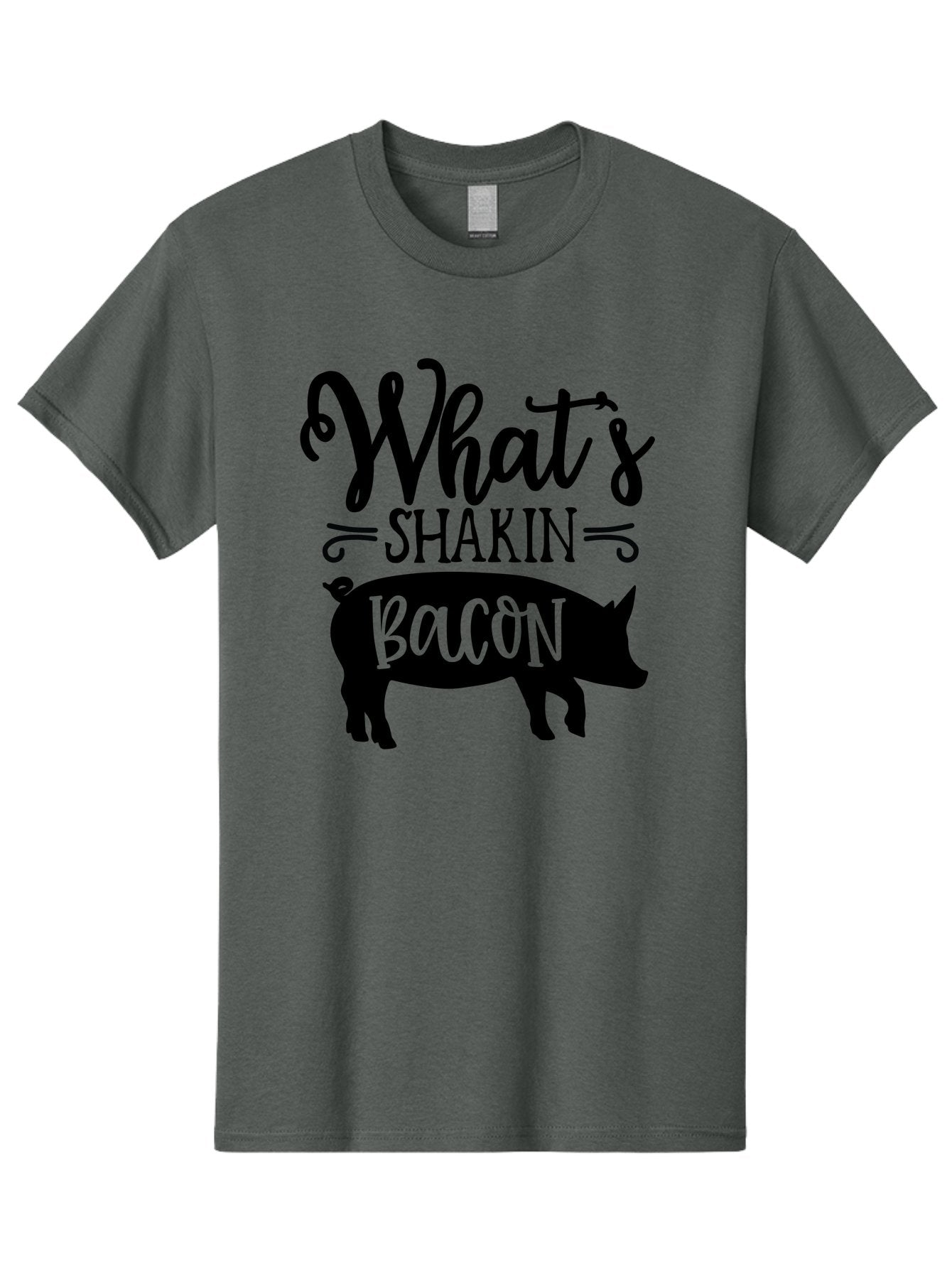 What-S-Shakin-Bacon Men'S Graphic Tee, 100% Cotton, Comfortable Casual Summer Wear, Machine Washable, Funny Pig Graphic, Bacon Lover Gift, Playful Typography, What'S Shakin Bacon, Pig Silhouette, Whimsical Design, Humor, Bacon Pun, Aab593 11