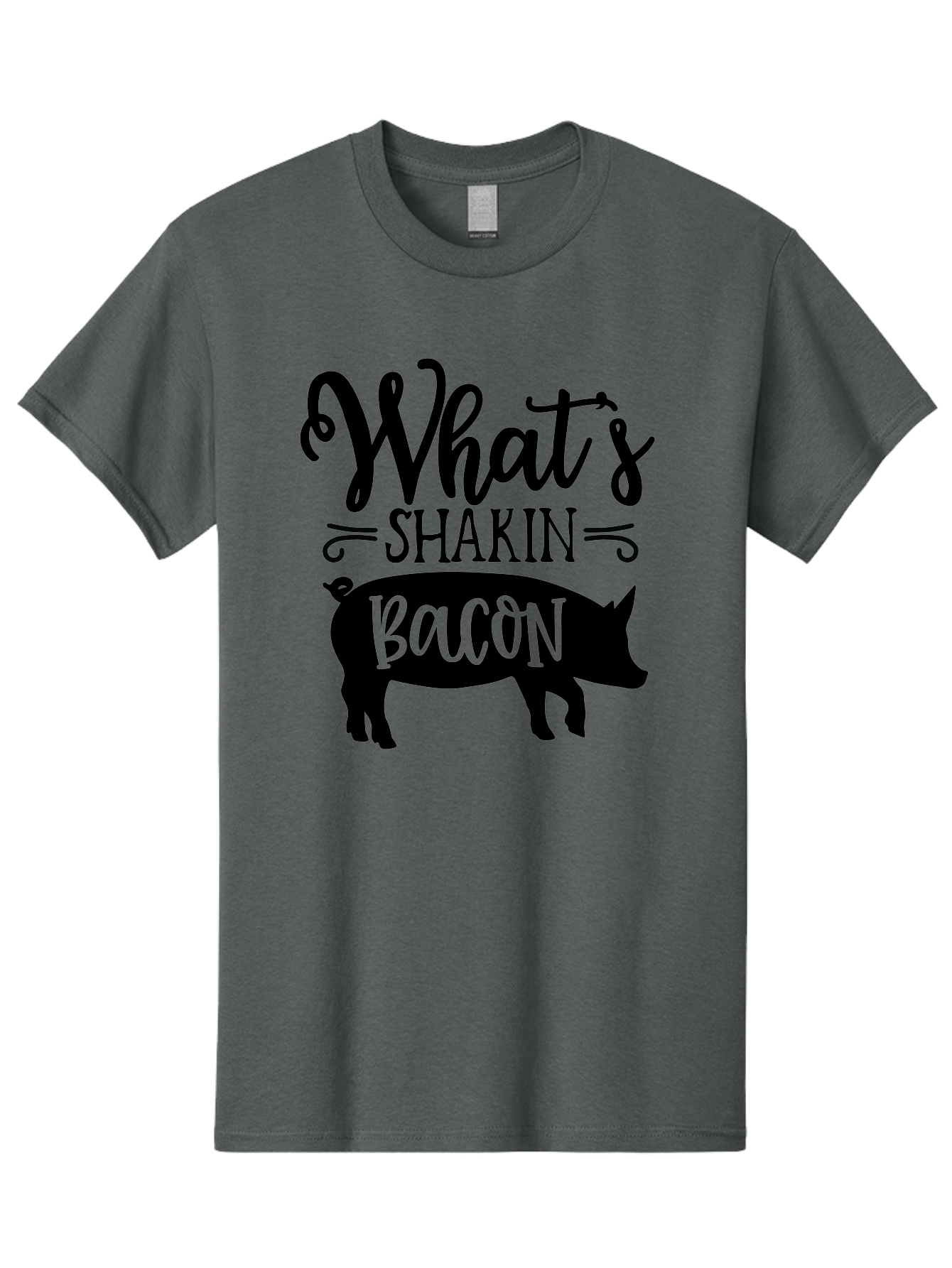 What-S-Shakin-Bacon Men'S Graphic Tee, 100% Cotton, Comfortable Casual Summer Wear, Machine Washable, Funny Pig Graphic, Bacon Lover Gift, Playful Typography, What'S Shakin Bacon, Pig Silhouette, Whimsical Design, Humor, Bacon Pun, Aab593 7