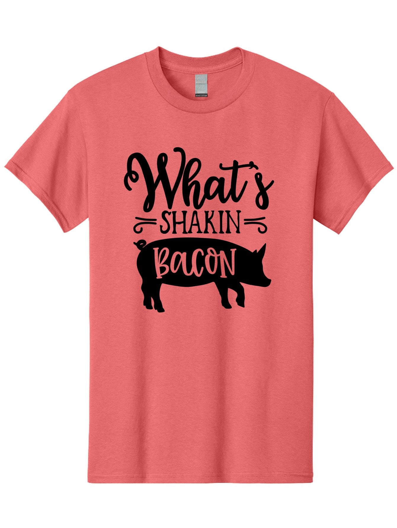 What-S-Shakin-Bacon Men'S Graphic Tee, 100% Cotton, Comfortable Casual Summer Wear, Machine Washable, Funny Pig Graphic, Bacon Lover Gift, Playful Typography, What'S Shakin Bacon, Pig Silhouette, Whimsical Design, Humor, Bacon Pun, Aab593 15