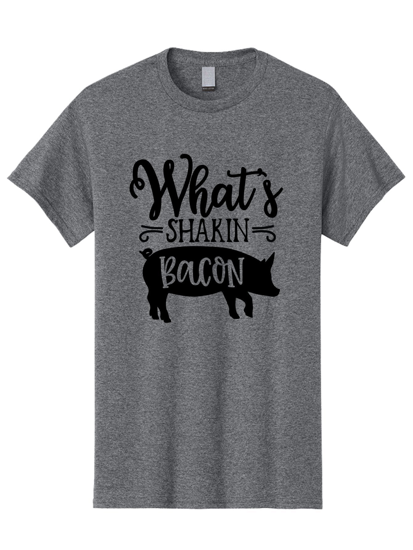 What-S-Shakin-Bacon Men'S Graphic Tee, 100% Cotton, Comfortable Casual Summer Wear, Machine Washable, Funny Pig Graphic, Bacon Lover Gift, Playful Typography, What'S Shakin Bacon, Pig Silhouette, Whimsical Design, Humor, Bacon Pun, Aab593 6