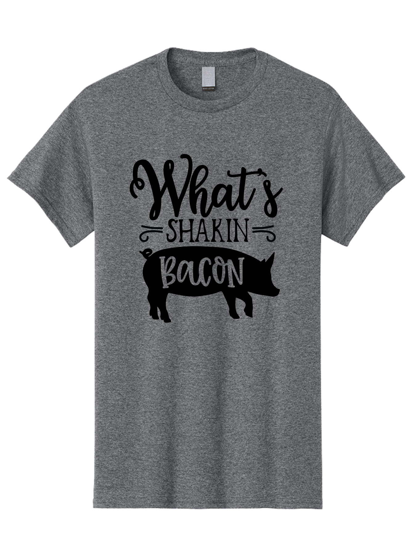 What-S-Shakin-Bacon Men'S Graphic Tee, 100% Cotton, Comfortable Casual Summer Wear, Machine Washable, Funny Pig Graphic, Bacon Lover Gift, Playful Typography, What'S Shakin Bacon, Pig Silhouette, Whimsical Design, Humor, Bacon Pun, Aab593 13