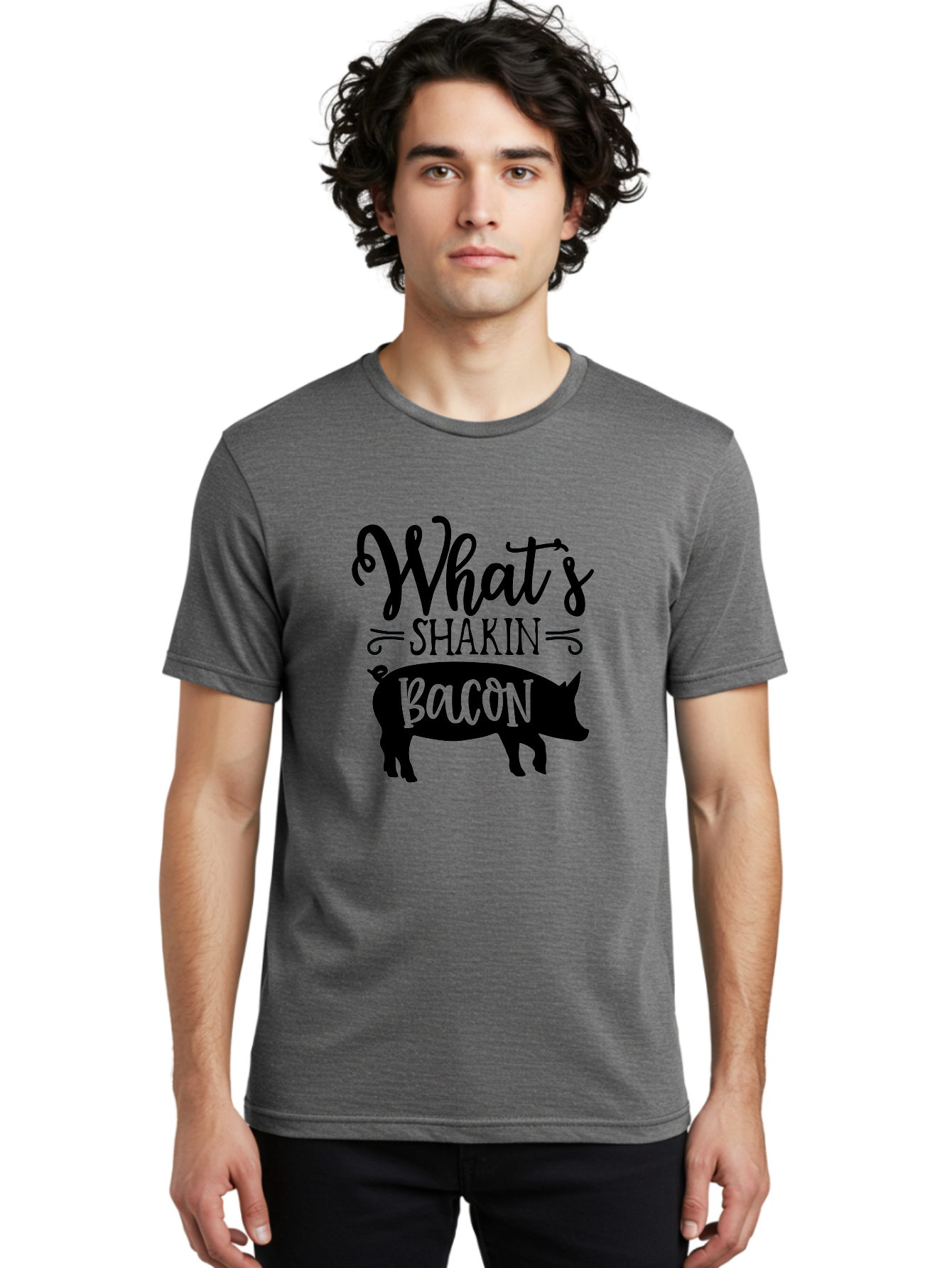 What-S-Shakin-Bacon Men'S Graphic Tee, 100% Cotton, Comfortable Casual Summer Wear, Machine Washable, Funny Pig Graphic, Bacon Lover Gift, Playful Typography, What'S Shakin Bacon, Pig Silhouette, Whimsical Design, Humor, Bacon Pun, Aab593 14