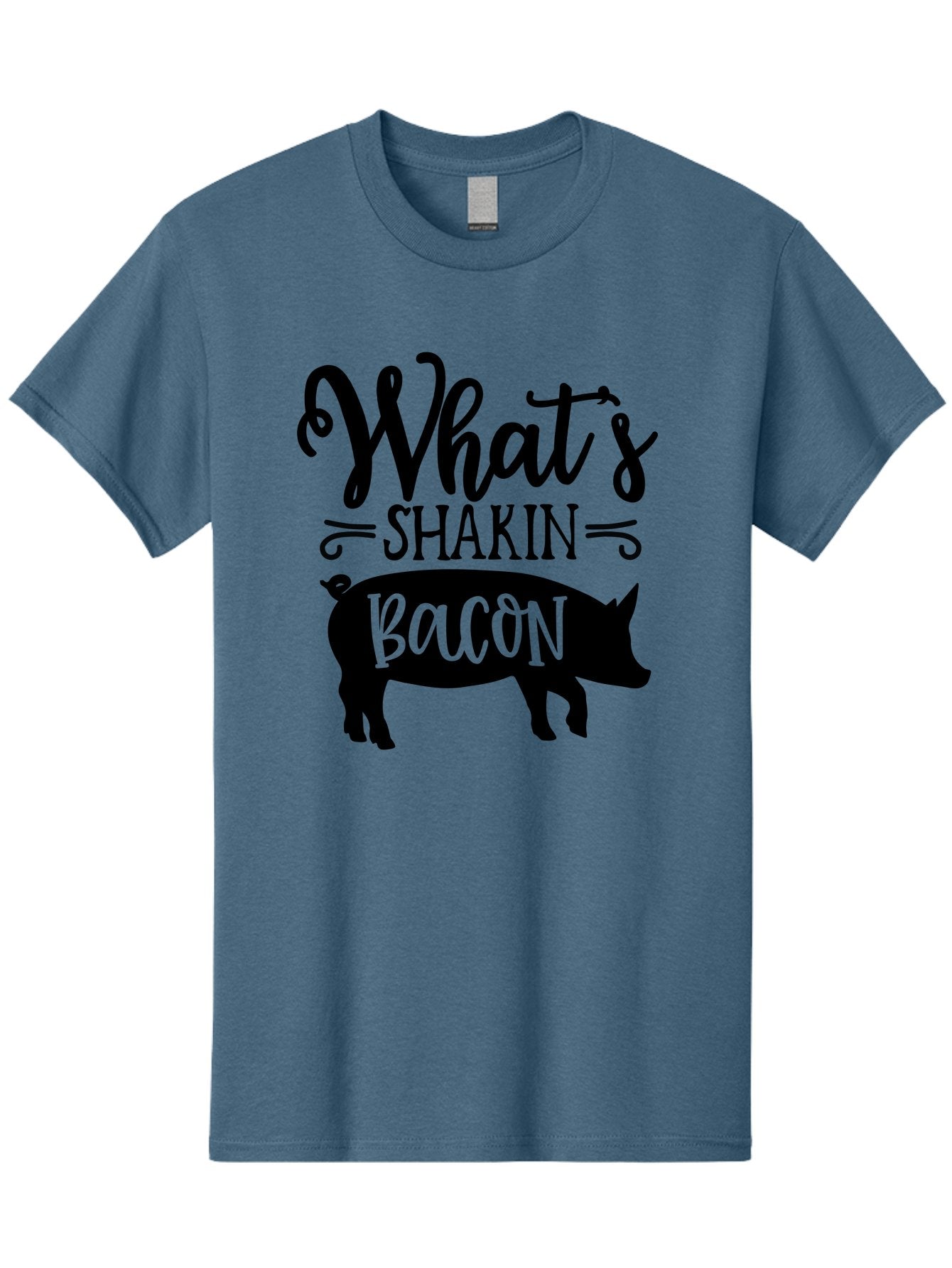 What-S-Shakin-Bacon Men'S Graphic Tee, 100% Cotton, Comfortable Casual Summer Wear, Machine Washable, Funny Pig Graphic, Bacon Lover Gift, Playful Typography, What'S Shakin Bacon, Pig Silhouette, Whimsical Design, Humor, Bacon Pun, Aab593 8