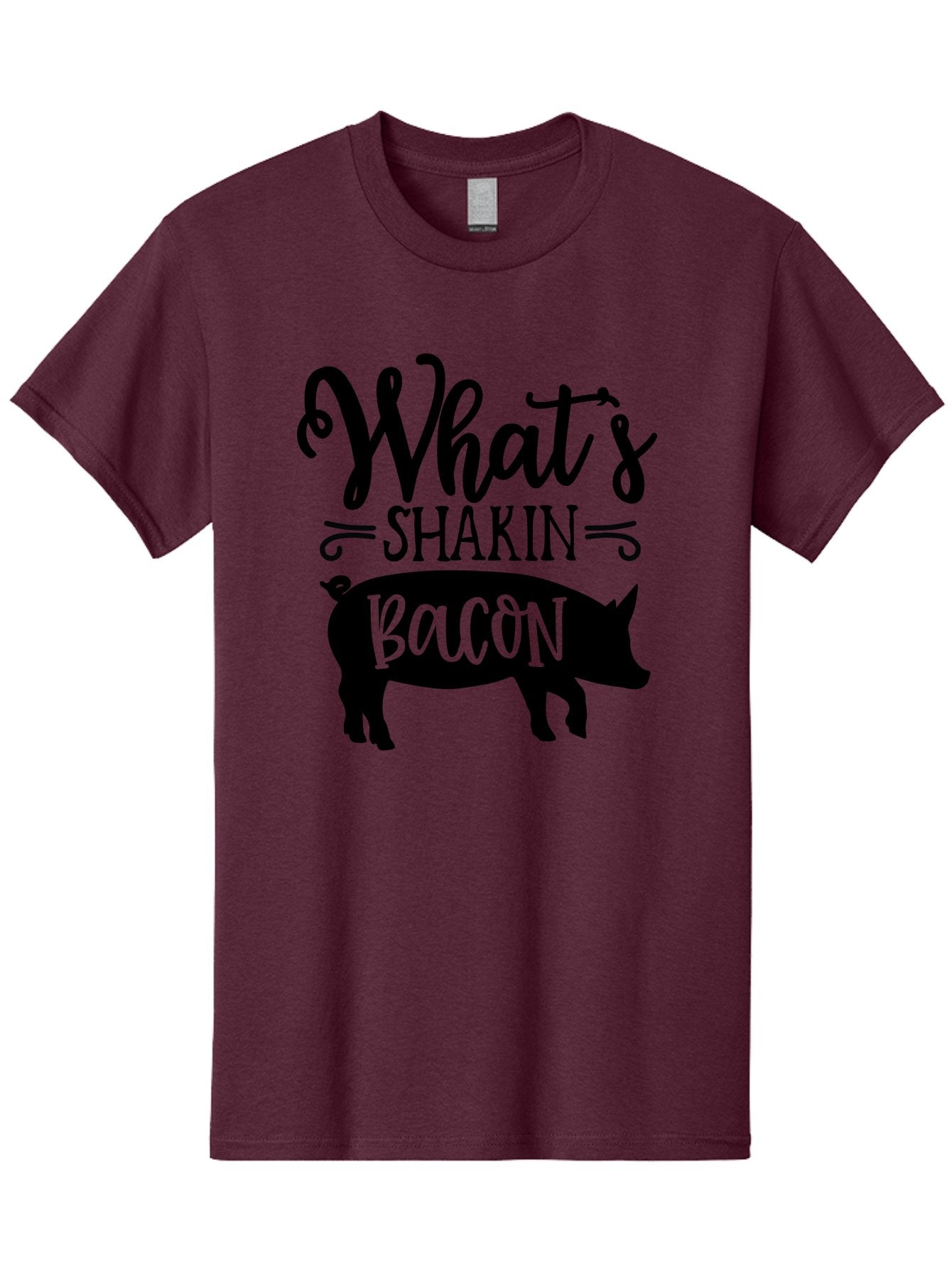 What-S-Shakin-Bacon Men'S Graphic Tee, 100% Cotton, Comfortable Casual Summer Wear, Machine Washable, Funny Pig Graphic, Bacon Lover Gift, Playful Typography, What'S Shakin Bacon, Pig Silhouette, Whimsical Design, Humor, Bacon Pun, Aab593 14
