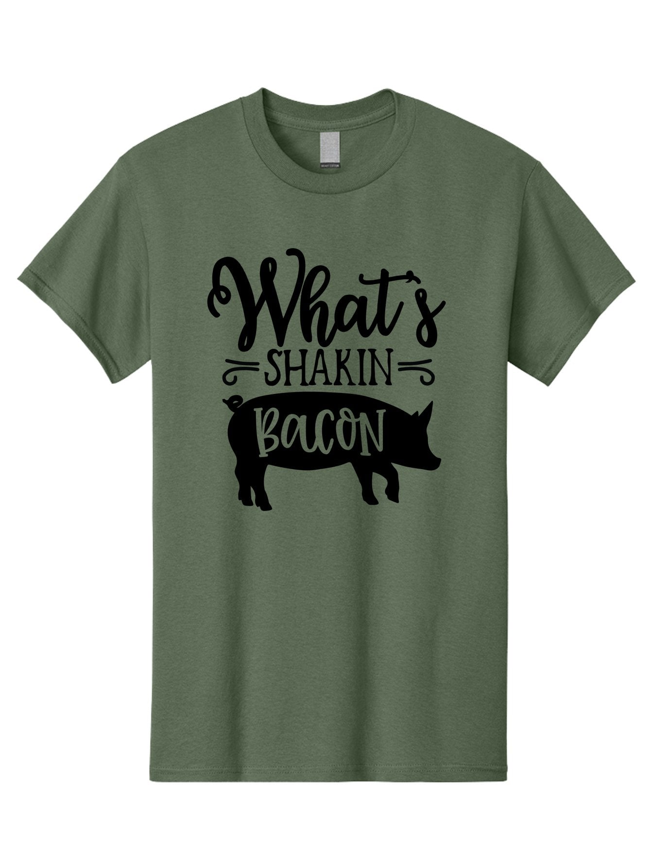 What-S-Shakin-Bacon Men'S Graphic Tee, 100% Cotton, Comfortable Casual Summer Wear, Machine Washable, Funny Pig Graphic, Bacon Lover Gift, Playful Typography, What'S Shakin Bacon, Pig Silhouette, Whimsical Design, Humor, Bacon Pun, Aab593 3