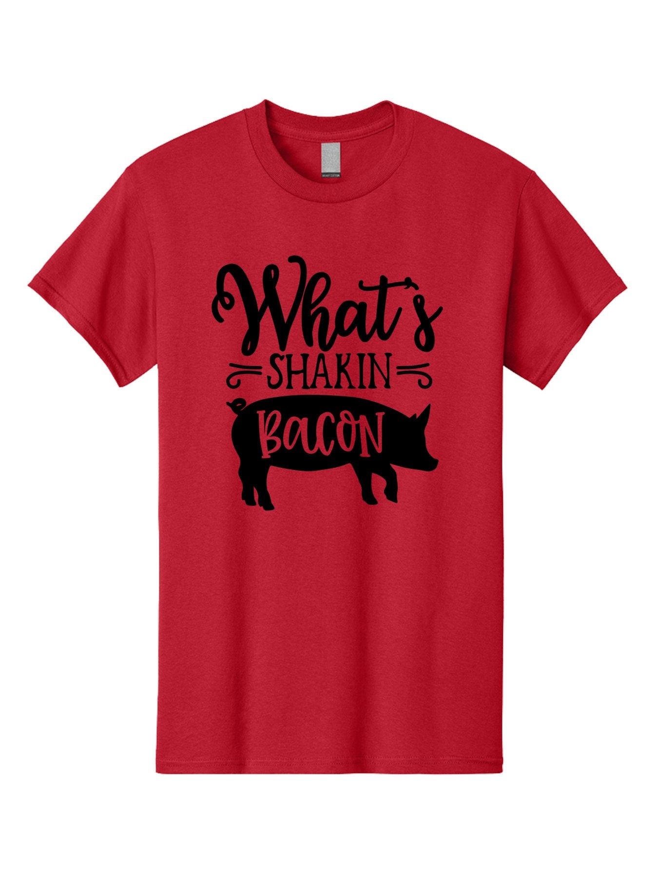 What-S-Shakin-Bacon Men'S Graphic Tee, 100% Cotton, Comfortable Casual Summer Wear, Machine Washable, Funny Pig Graphic, Bacon Lover Gift, Playful Typography, What'S Shakin Bacon, Pig Silhouette, Whimsical Design, Humor, Bacon Pun, Aab593