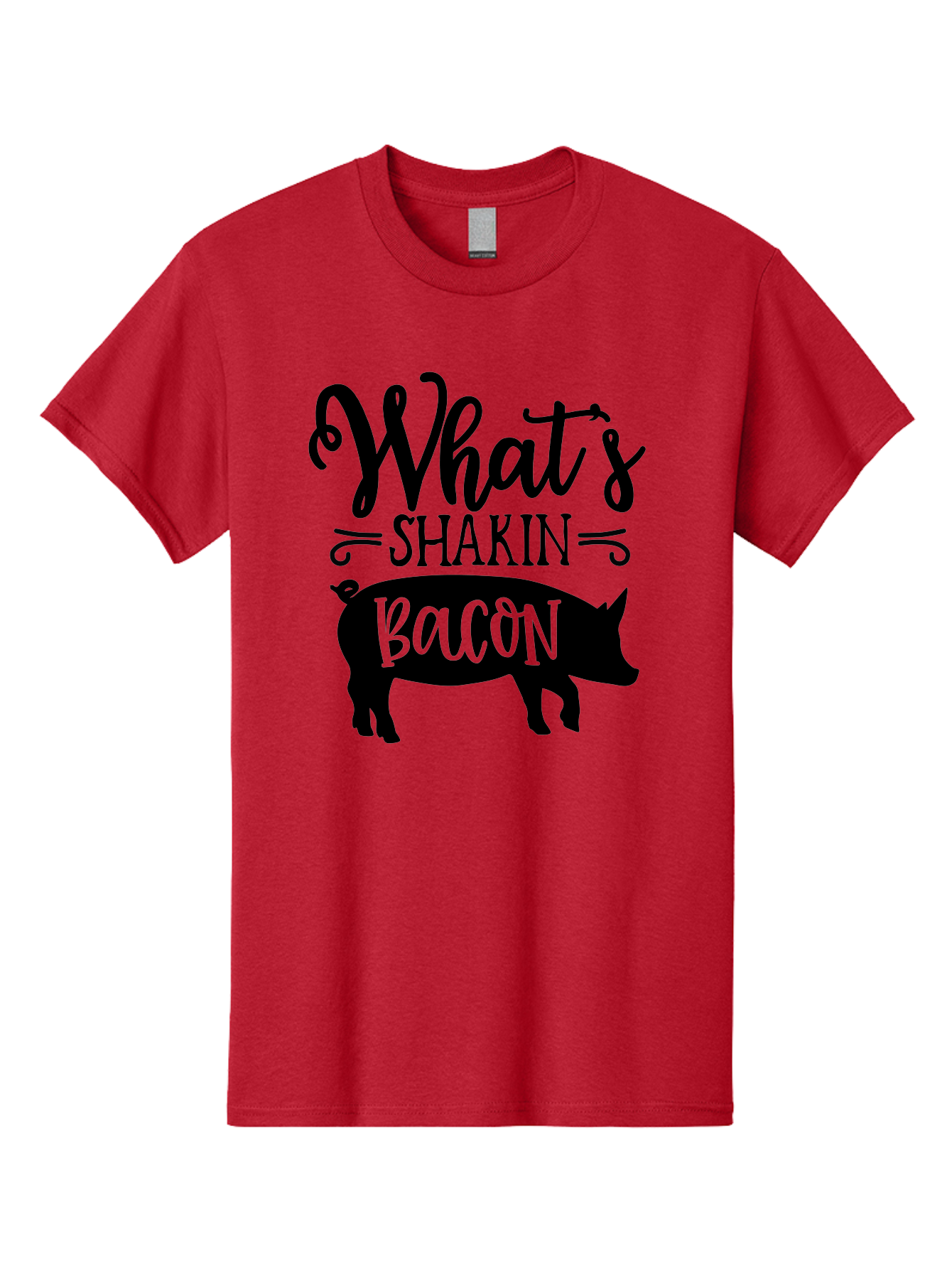What-S-Shakin-Bacon Men'S Graphic Tee, 100% Cotton, Comfortable Casual Summer Wear, Machine Washable, Funny Pig Graphic, Bacon Lover Gift, Playful Typography, What'S Shakin Bacon, Pig Silhouette, Whimsical Design, Humor, Bacon Pun, Aab593 19