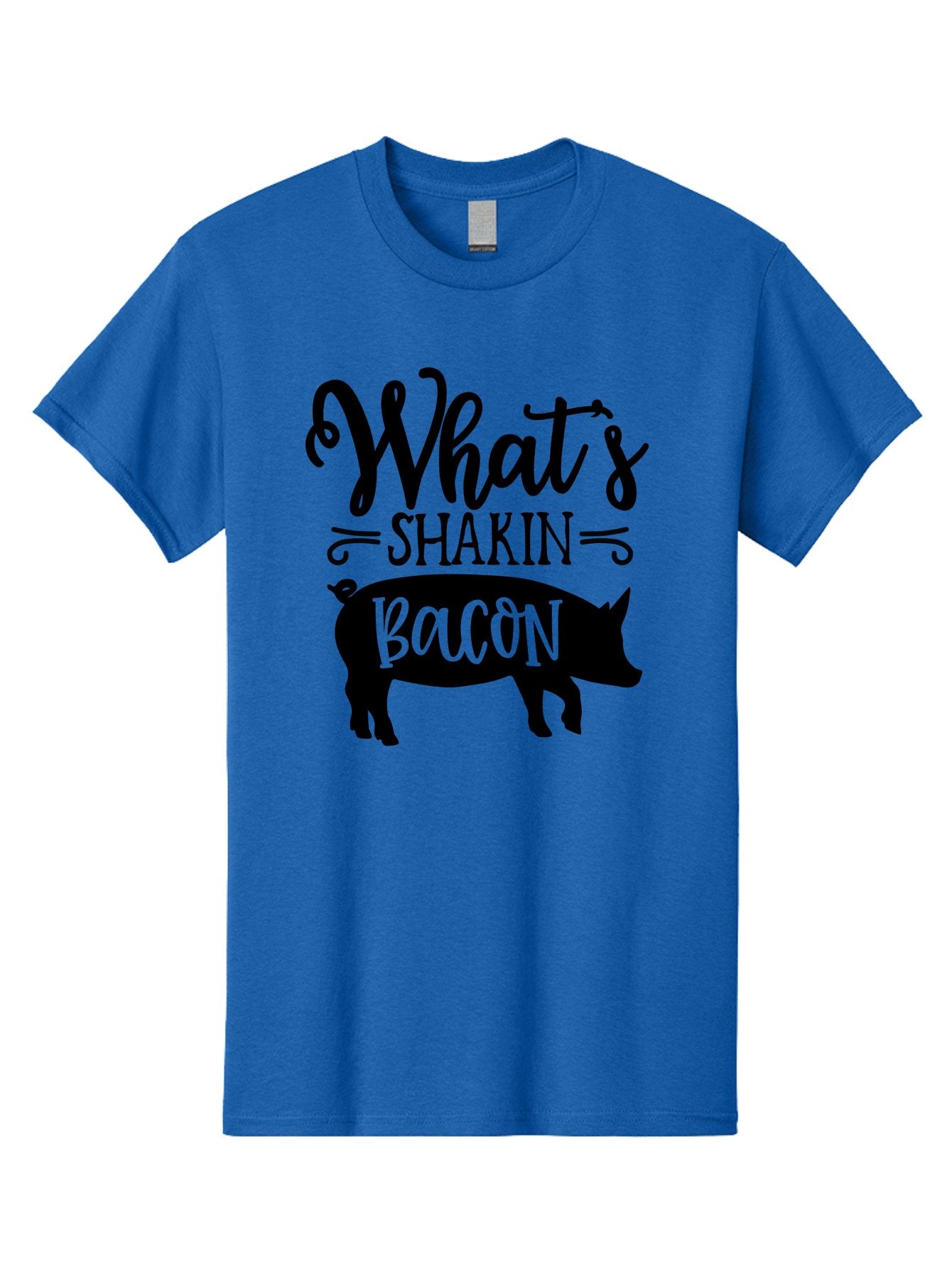 What-S-Shakin-Bacon Men'S Graphic Tee, 100% Cotton, Comfortable Casual Summer Wear, Machine Washable, Funny Pig Graphic, Bacon Lover Gift, Playful Typography, What'S Shakin Bacon, Pig Silhouette, Whimsical Design, Humor, Bacon Pun, Aab593 7