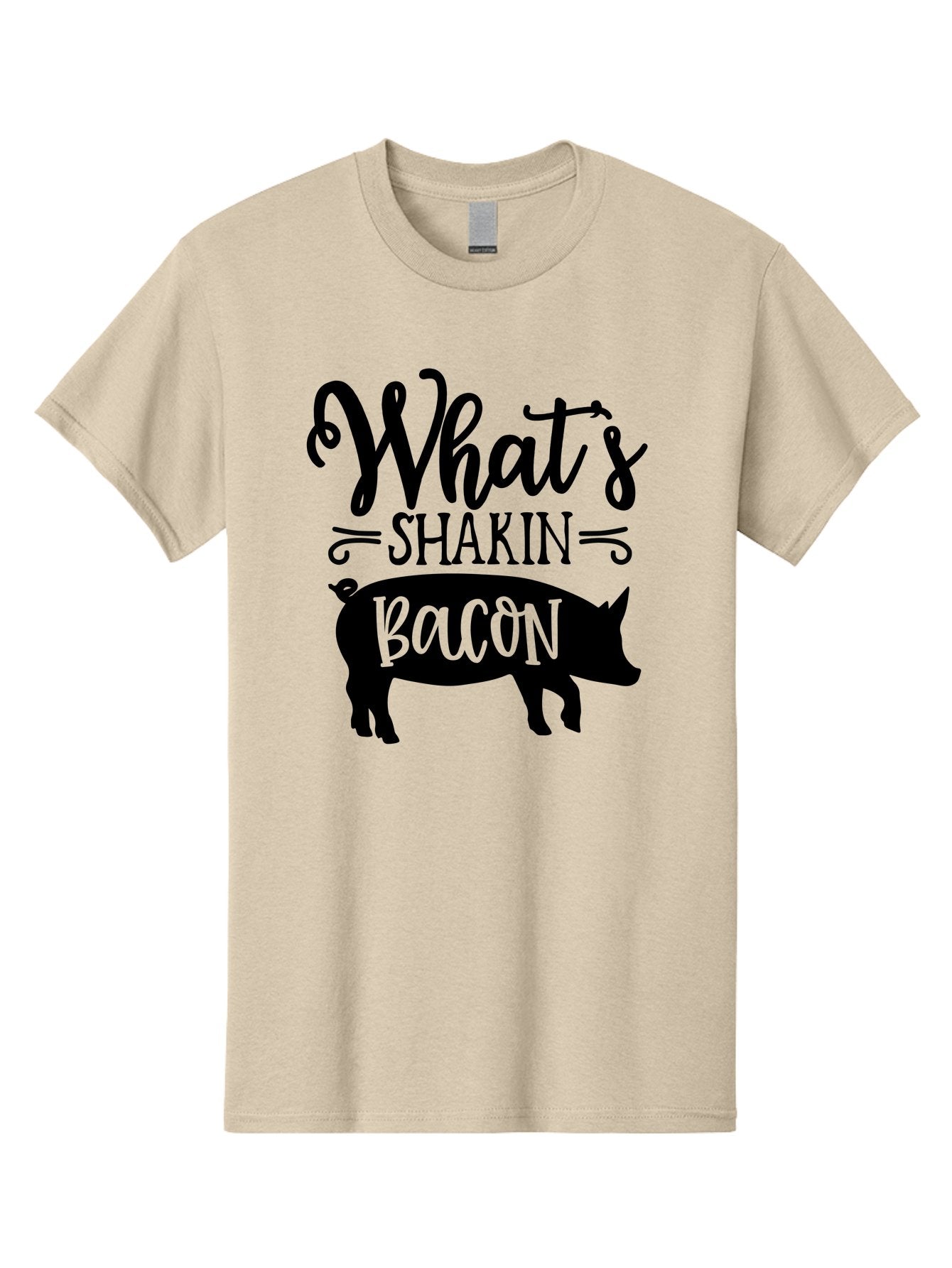 What-S-Shakin-Bacon Men'S Graphic Tee, 100% Cotton, Comfortable Casual Summer Wear, Machine Washable, Funny Pig Graphic, Bacon Lover Gift, Playful Typography, What'S Shakin Bacon, Pig Silhouette, Whimsical Design, Humor, Bacon Pun, Aab593 9