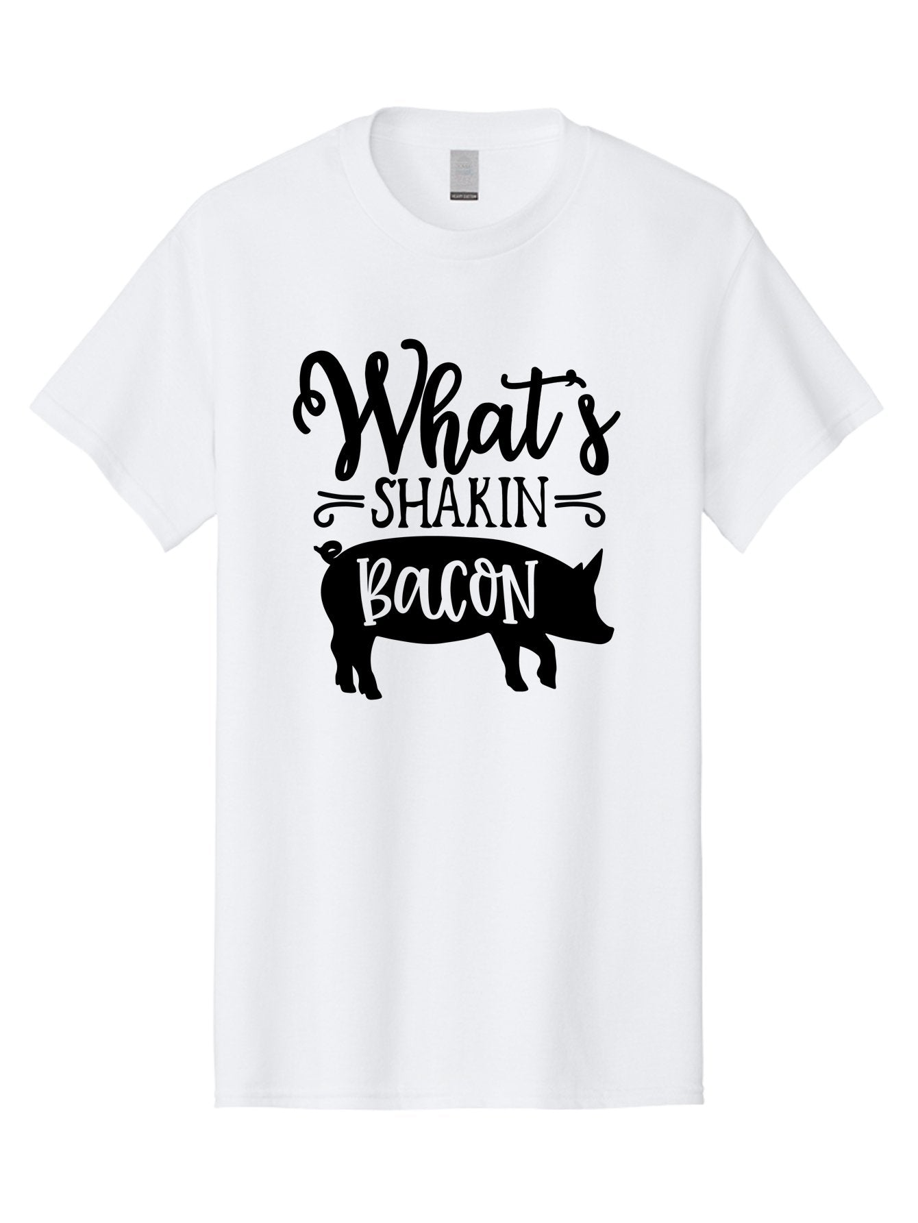 What-S-Shakin-Bacon Men'S Graphic Tee, 100% Cotton, Comfortable Casual Summer Wear, Machine Washable, Funny Pig Graphic, Bacon Lover Gift, Playful Typography, What'S Shakin Bacon, Pig Silhouette, Whimsical Design, Humor, Bacon Pun, Aab593 10
