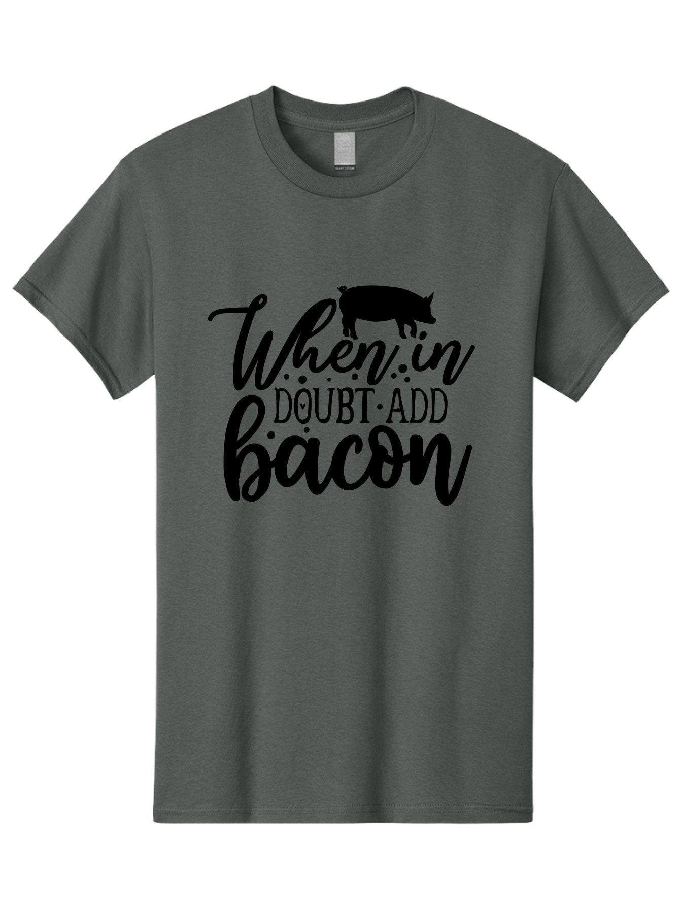 When-In-Doubt-Add-Bacon Men'S Graphic Tee, 100% Cotton, Comfortable Casual Summer Wear, Machine Washable, Funny Quote, Bacon Slogan, Food Humor, Quote Graphics, Pig Silhouette, Kitchen Decor, Funny Kitchen Sayings, Bacon Lover Gifts Aab594 15