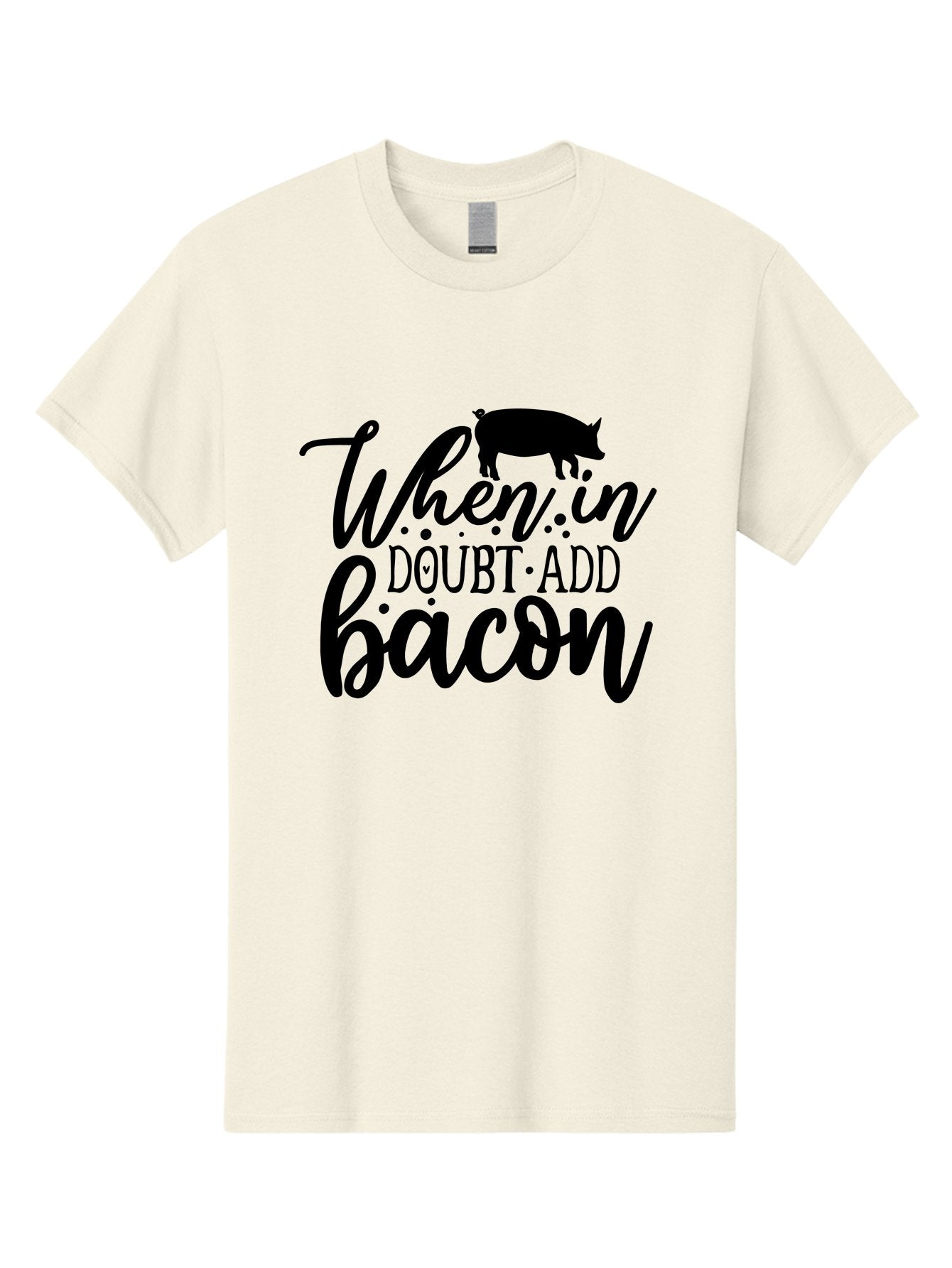 When-In-Doubt-Add-Bacon Men'S Graphic Tee, 100% Cotton, Comfortable Casual Summer Wear, Machine Washable, Funny Quote, Bacon Slogan, Food Humor, Quote Graphics, Pig Silhouette, Kitchen Decor, Funny Kitchen Sayings, Bacon Lover Gifts Aab594 14