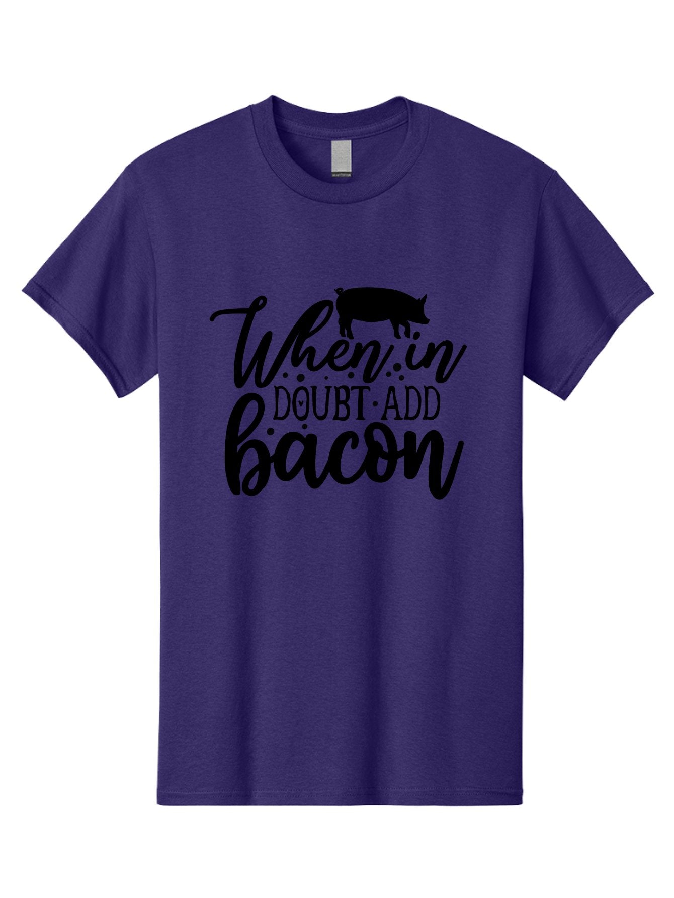 When-In-Doubt-Add-Bacon Men'S Graphic Tee, 100% Cotton, Comfortable Casual Summer Wear, Machine Washable, Funny Quote, Bacon Slogan, Food Humor, Quote Graphics, Pig Silhouette, Kitchen Decor, Funny Kitchen Sayings, Bacon Lover Gifts Aab594