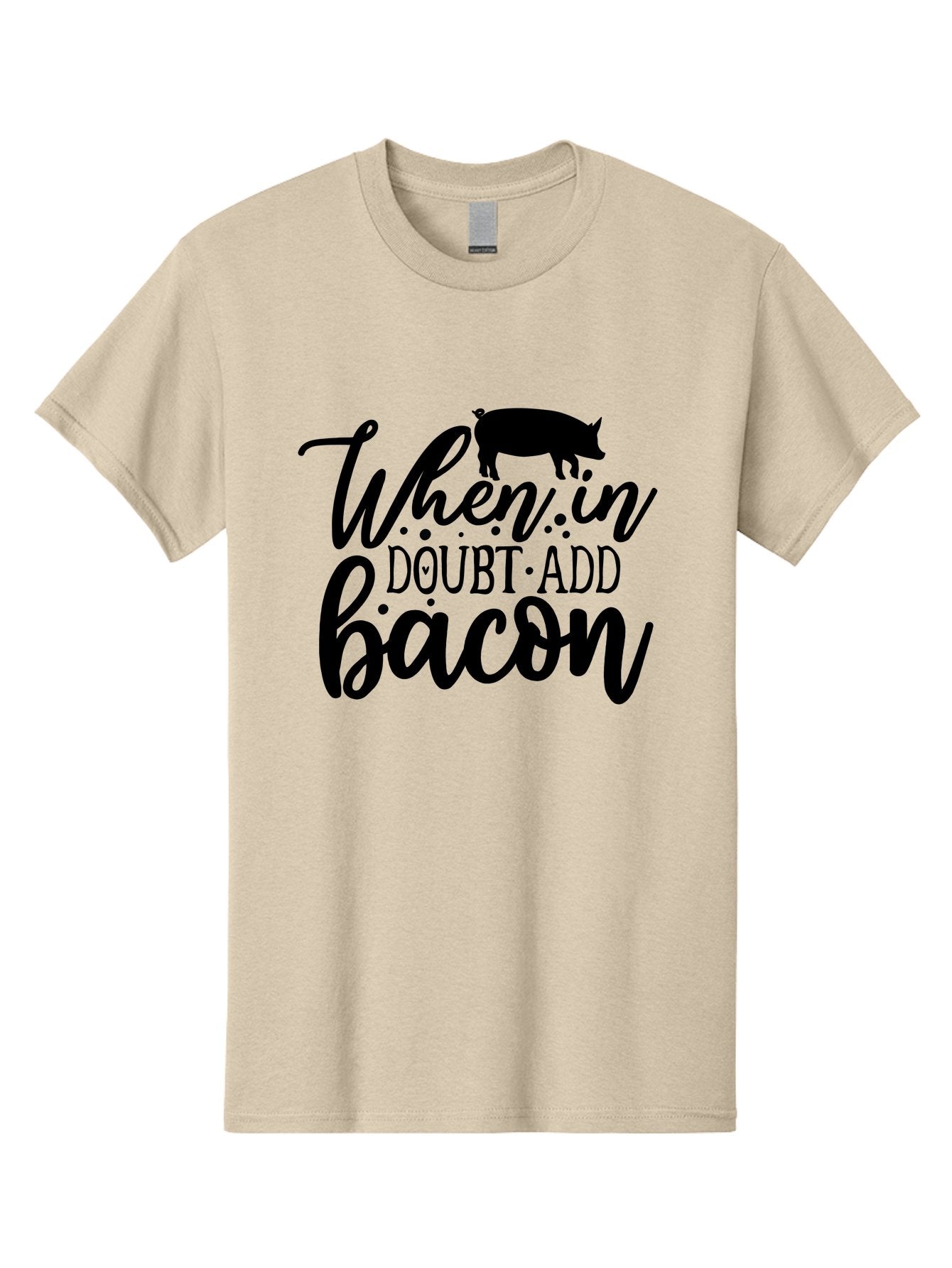 When-In-Doubt-Add-Bacon Men'S Graphic Tee, 100% Cotton, Comfortable Casual Summer Wear, Machine Washable, Funny Quote, Bacon Slogan, Food Humor, Quote Graphics, Pig Silhouette, Kitchen Decor, Funny Kitchen Sayings, Bacon Lover Gifts Aab594 7
