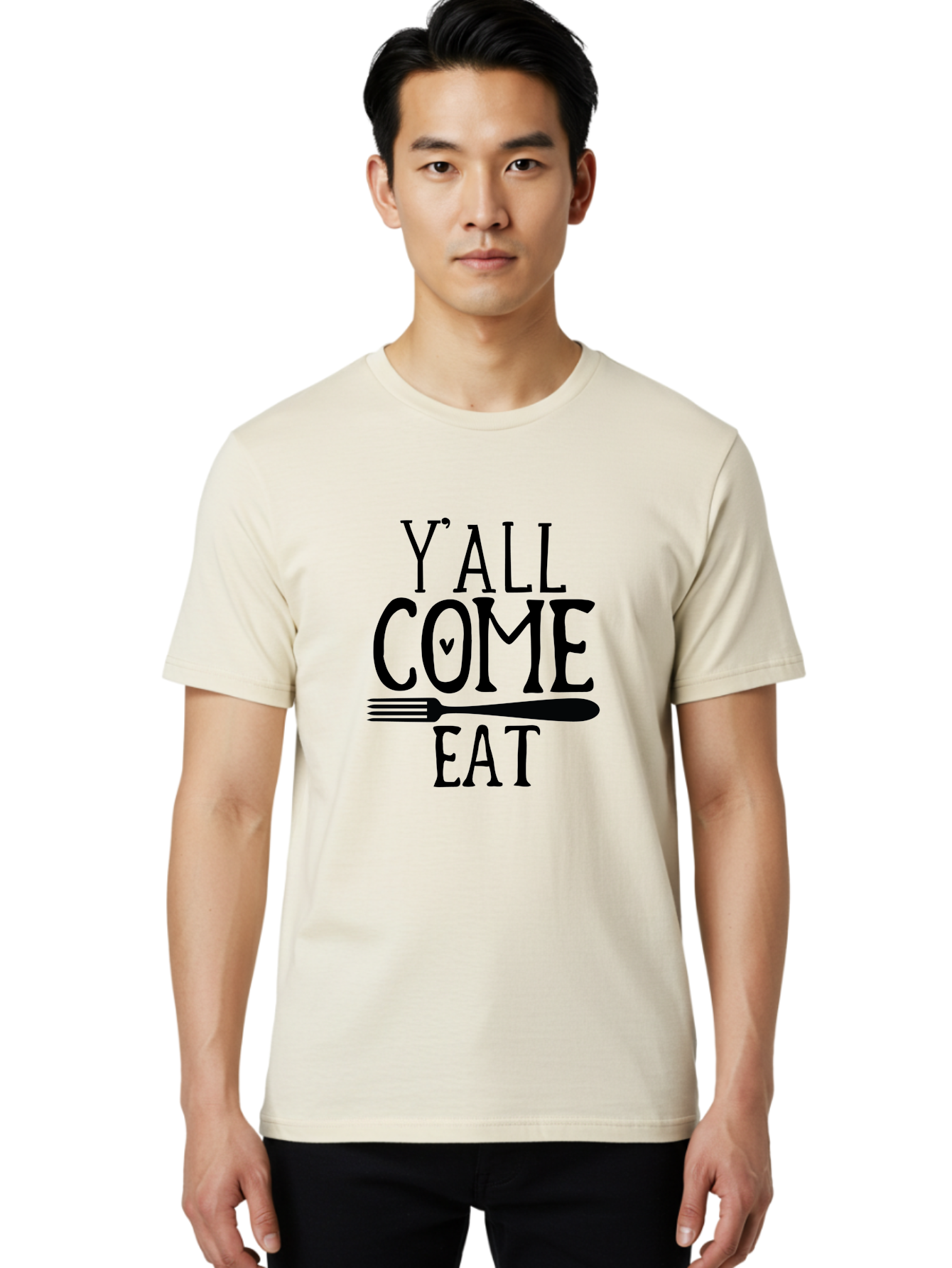Y-All-Come-Eat Men'S Graphic Tee, 100% Cotton, Comfortable Casual Summer Wear, Machine Washable, Food Invitation, Southern Hospitality, Fork Graphic, Come Eat Sign, Restaurant Signage, Dinner Party Invitation, Casual Dining Aab597 10