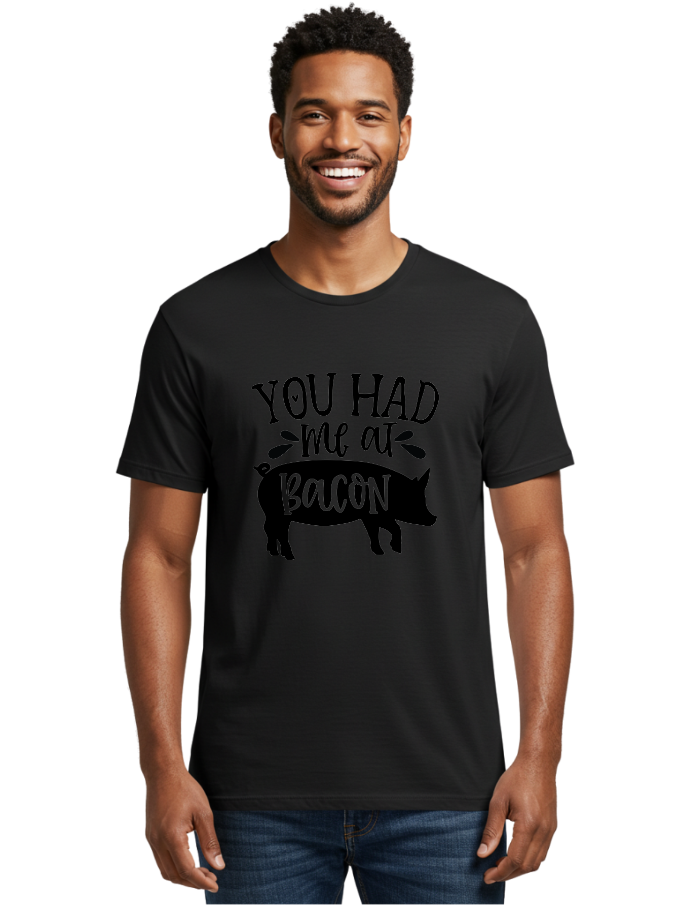 You-Had-Me-At-Bacon Men'S Graphic Tee, 100% Cotton, Comfortable Casual Summer Wear, Machine Washable, Funny Pig Quote, Bacon Lover Gift, Pig Silhouette, Cute Pig Design, Humorous Kitchen Decor, Love At Bacon Quote, Foodie Humor, Bacon Pun Aab599 26