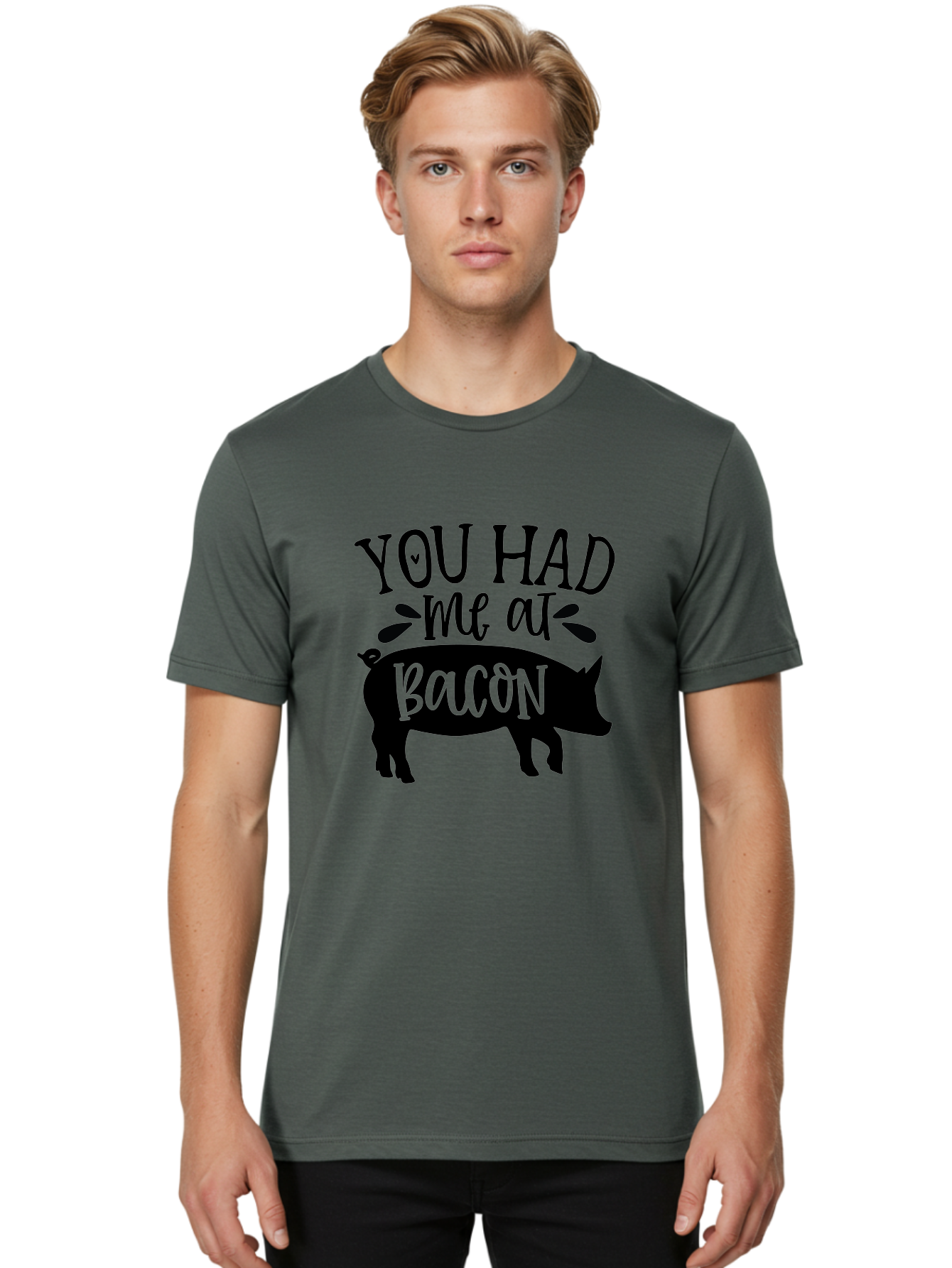 You-Had-Me-At-Bacon Men'S Graphic Tee, 100% Cotton, Comfortable Casual Summer Wear, Machine Washable, Funny Pig Quote, Bacon Lover Gift, Pig Silhouette, Cute Pig Design, Humorous Kitchen Decor, Love At Bacon Quote, Foodie Humor, Bacon Pun Aab599 14