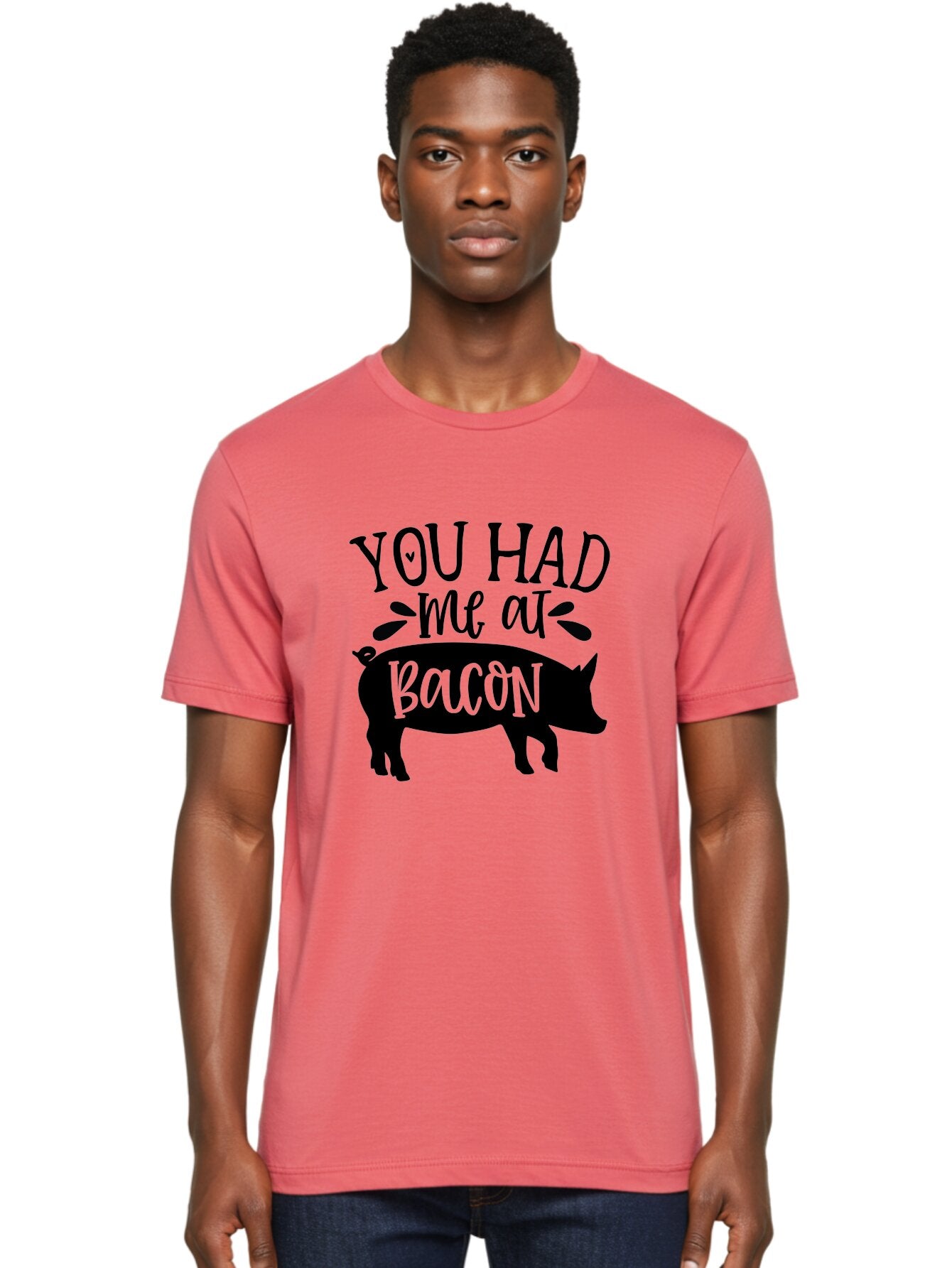 You-Had-Me-At-Bacon Men'S Graphic Tee, 100% Cotton, Comfortable Casual Summer Wear, Machine Washable, Funny Pig Quote, Bacon Lover Gift, Pig Silhouette, Cute Pig Design, Humorous Kitchen Decor, Love At Bacon Quote, Foodie Humor, Bacon Pun Aab599 27