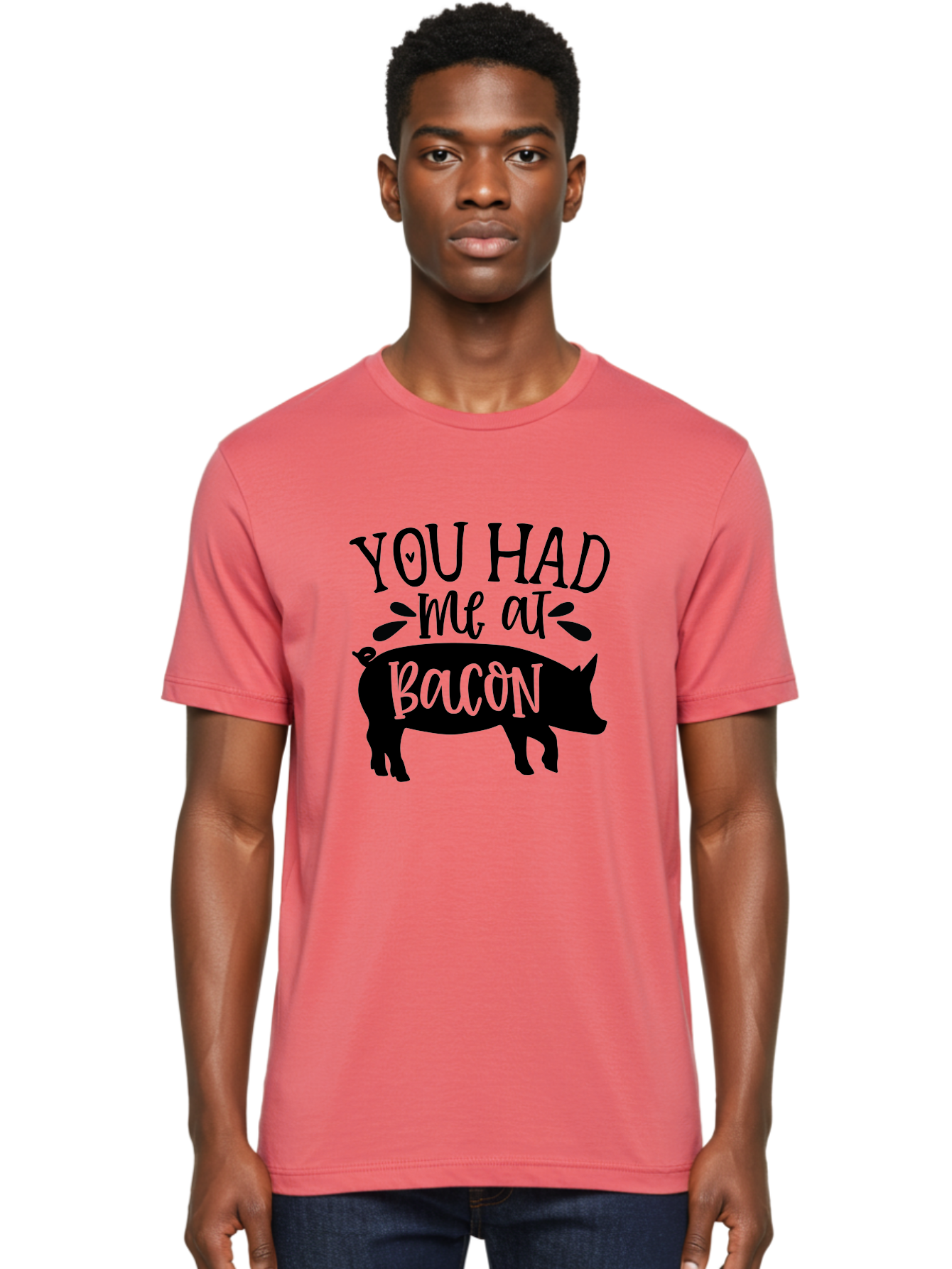 You-Had-Me-At-Bacon Men'S Graphic Tee, 100% Cotton, Comfortable Casual Summer Wear, Machine Washable, Funny Pig Quote, Bacon Lover Gift, Pig Silhouette, Cute Pig Design, Humorous Kitchen Decor, Love At Bacon Quote, Foodie Humor, Bacon Pun Aab599 8