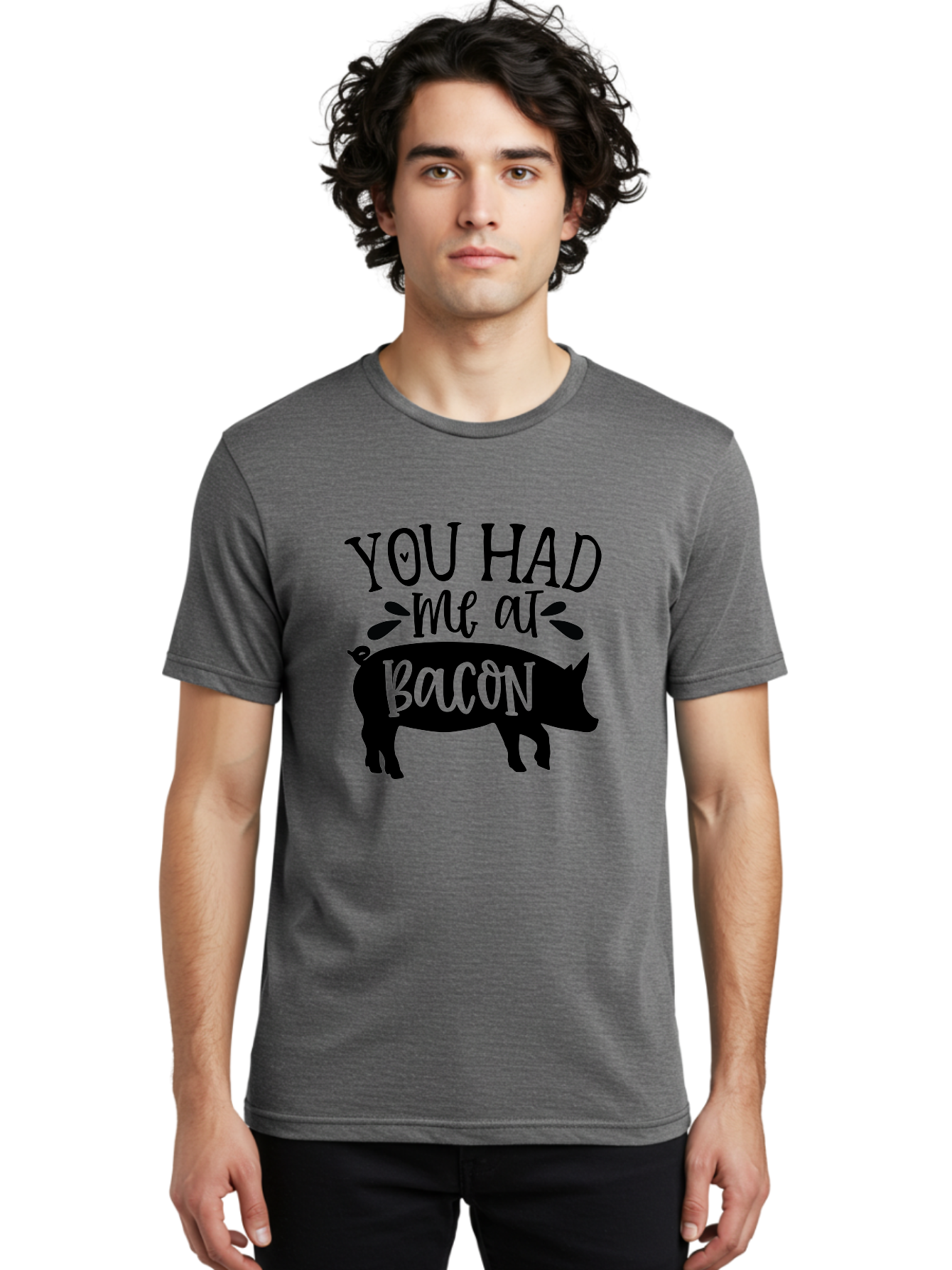 You-Had-Me-At-Bacon Men'S Graphic Tee, 100% Cotton, Comfortable Casual Summer Wear, Machine Washable, Funny Pig Quote, Bacon Lover Gift, Pig Silhouette, Cute Pig Design, Humorous Kitchen Decor, Love At Bacon Quote, Foodie Humor, Bacon Pun Aab599 30