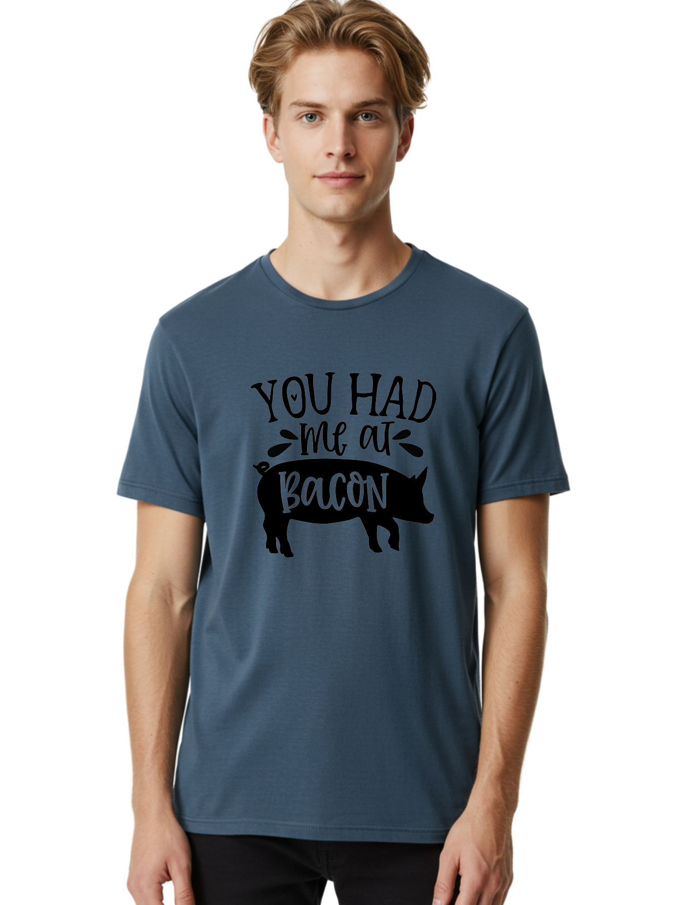 You-Had-Me-At-Bacon Men'S Graphic Tee, 100% Cotton, Comfortable Casual Summer Wear, Machine Washable, Funny Pig Quote, Bacon Lover Gift, Pig Silhouette, Cute Pig Design, Humorous Kitchen Decor, Love At Bacon Quote, Foodie Humor, Bacon Pun Aab599 10