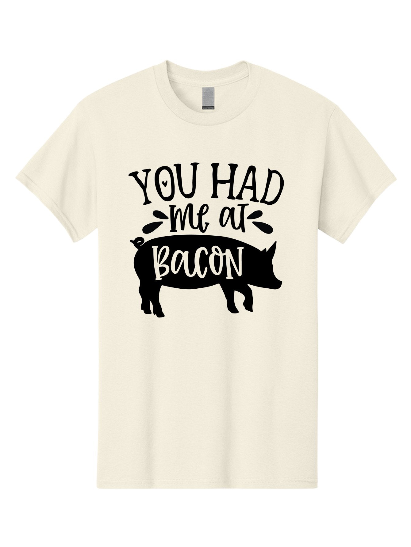 You-Had-Me-At-Bacon Men'S Graphic Tee, 100% Cotton, Comfortable Casual Summer Wear, Machine Washable, Funny Pig Quote, Bacon Lover Gift, Pig Silhouette, Cute Pig Design, Humorous Kitchen Decor, Love At Bacon Quote, Foodie Humor, Bacon Pun Aab599