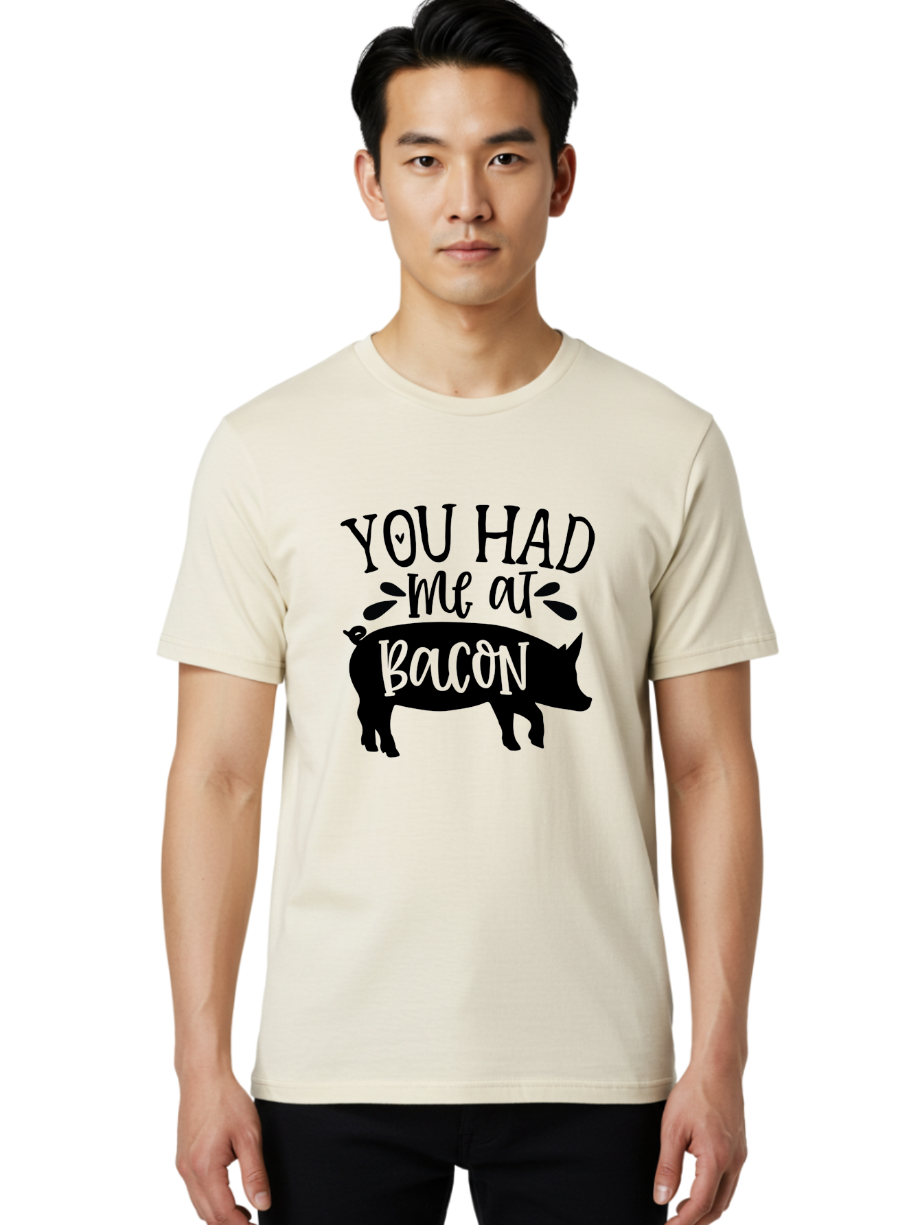 You-Had-Me-At-Bacon Men'S Graphic Tee, 100% Cotton, Comfortable Casual Summer Wear, Machine Washable, Funny Pig Quote, Bacon Lover Gift, Pig Silhouette, Cute Pig Design, Humorous Kitchen Decor, Love At Bacon Quote, Foodie Humor, Bacon Pun Aab599 22