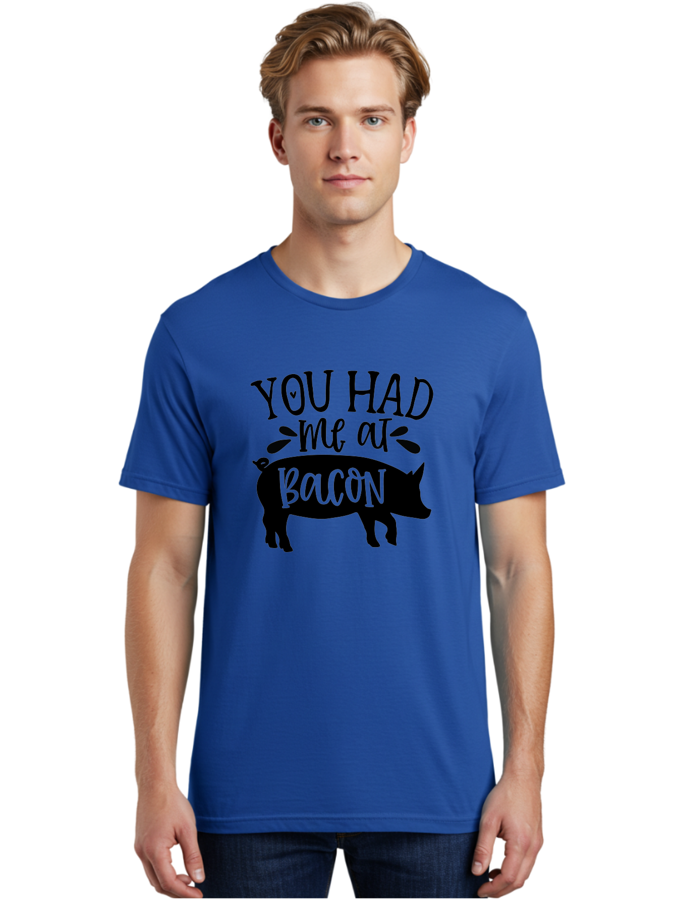 You-Had-Me-At-Bacon Men'S Graphic Tee, 100% Cotton, Comfortable Casual Summer Wear, Machine Washable, Funny Pig Quote, Bacon Lover Gift, Pig Silhouette, Cute Pig Design, Humorous Kitchen Decor, Love At Bacon Quote, Foodie Humor, Bacon Pun Aab599 4