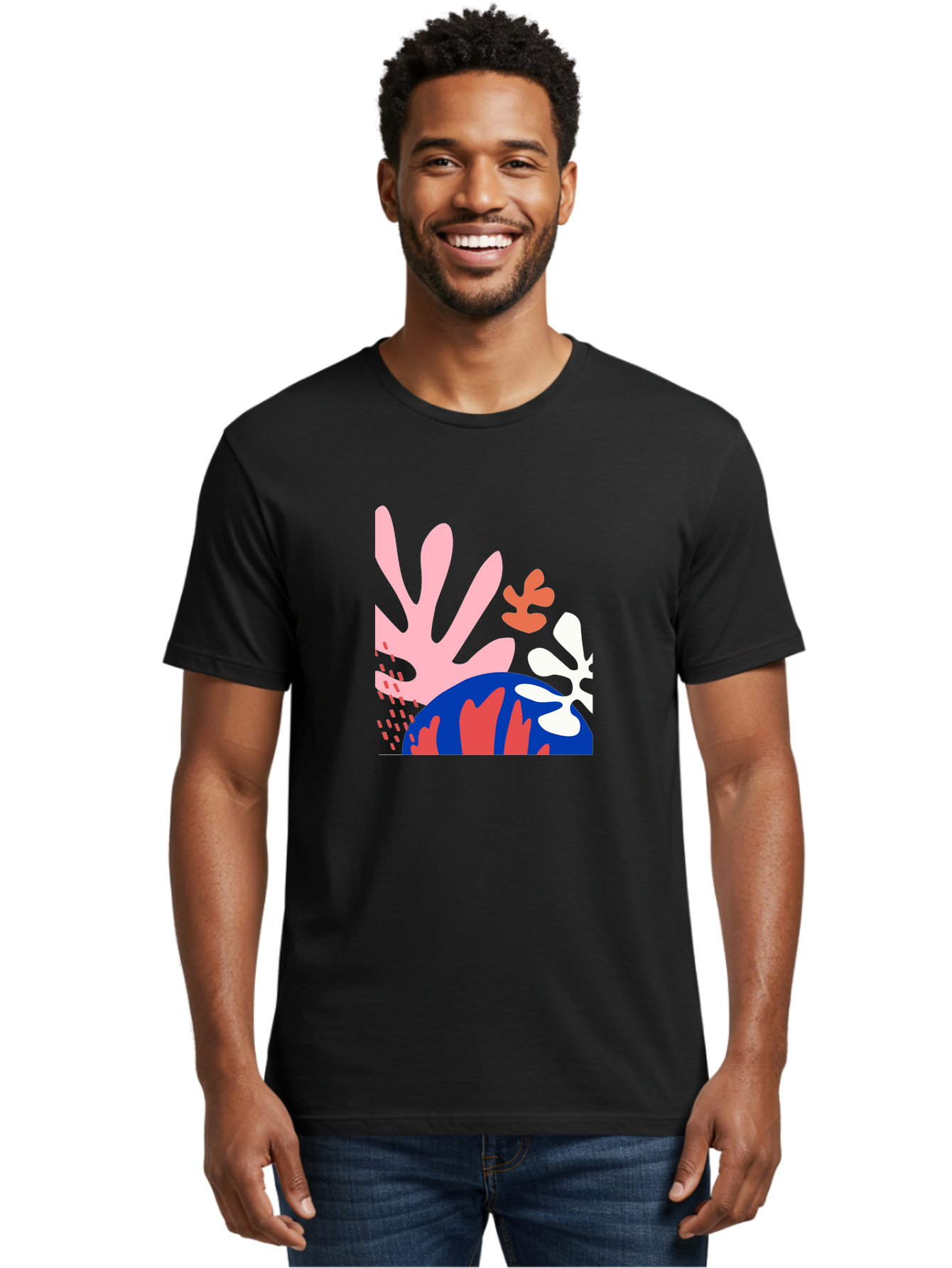 Abstract-Art Men'S Graphic Tee, 100% Cotton, Comfortable Casual Summer Wear, Machine Washable, Abstract Floral Design, Vibrant Colors, Playful Patterns, Blue And Red Globe, Pink Background, Yellow Rectangle, Modern Art, Creative Graphic Aab600 30
