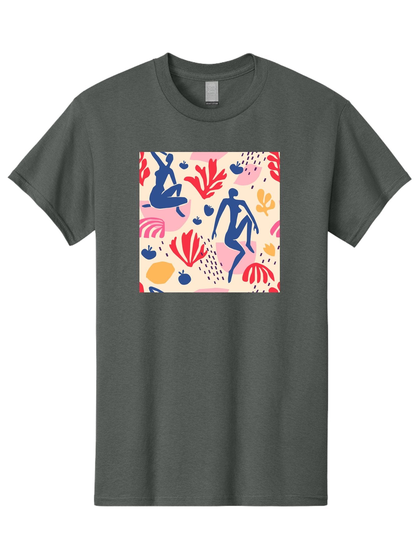 Abstract-Figures Men'S Graphic Tee, 100% Cotton, Comfortable Casual Summer Wear, Machine Washable, Blue Silhouettes Dancing, Abstract Floral Pattern, Vibrant Colors, Dynamic Movement, Playful Atmosphere, Modern Art, Colorful Design, Aab601 15
