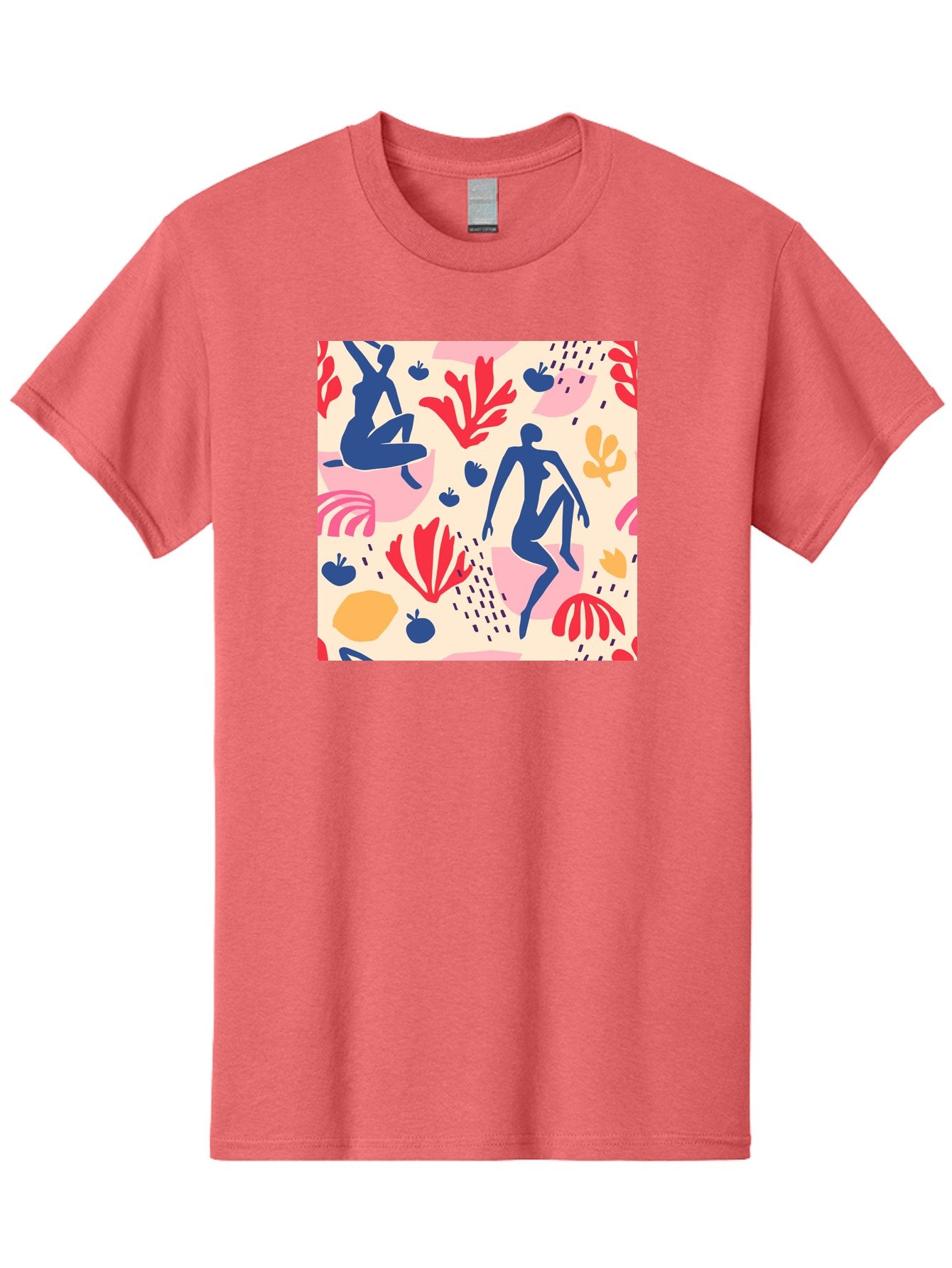 Abstract-Figures Men'S Graphic Tee, 100% Cotton, Comfortable Casual Summer Wear, Machine Washable, Blue Silhouettes Dancing, Abstract Floral Pattern, Vibrant Colors, Dynamic Movement, Playful Atmosphere, Modern Art, Colorful Design, Aab601 8